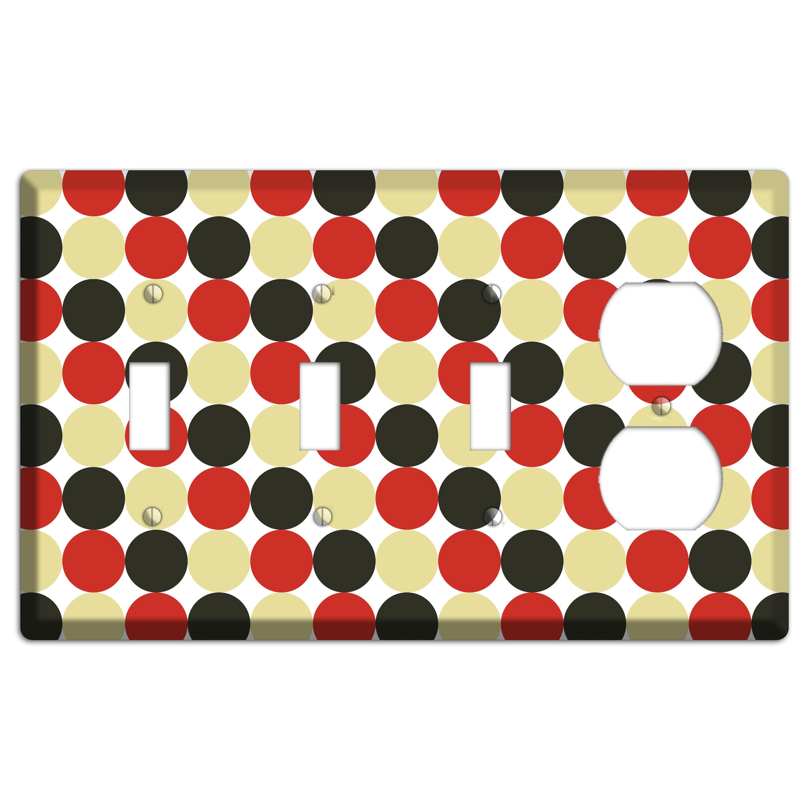 Beige Red Black Tiled Dots 3 Toggle / Duplex Wallplate