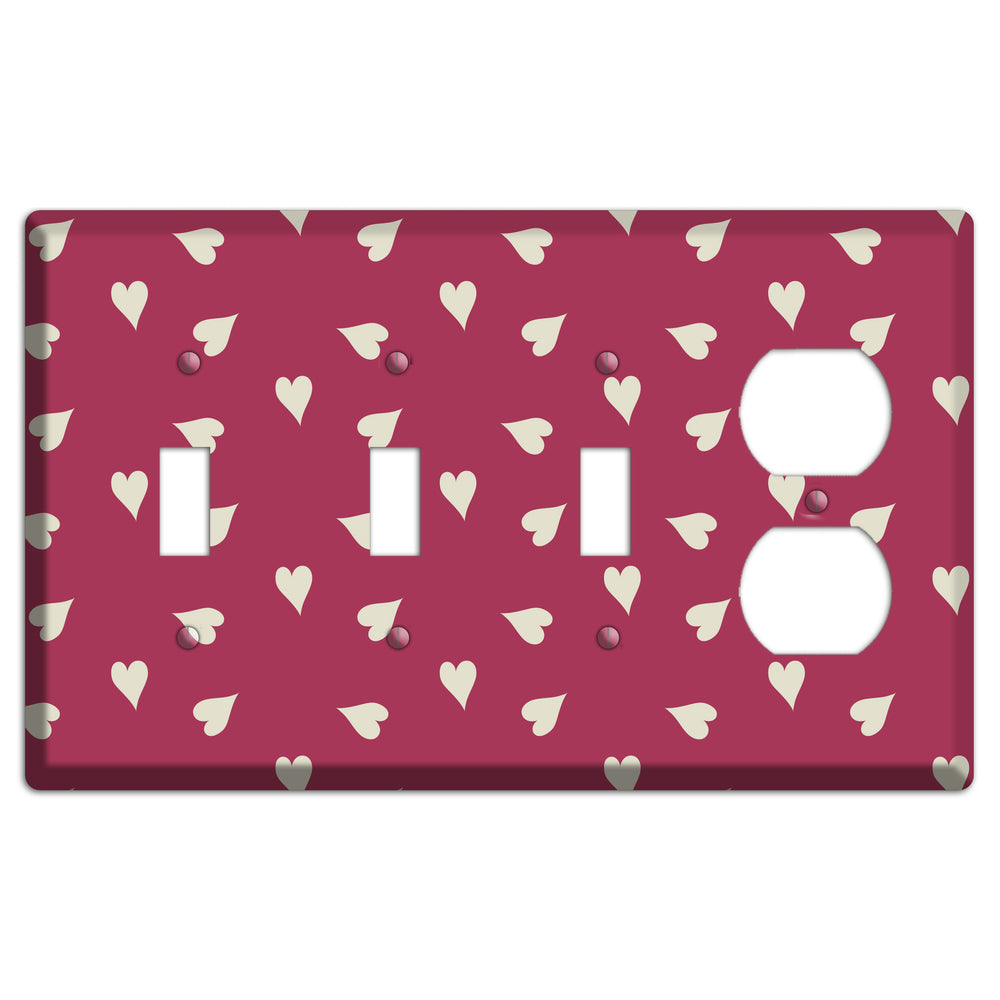 Fuschia with White Hearts 3 Toggle / Duplex Wallplate