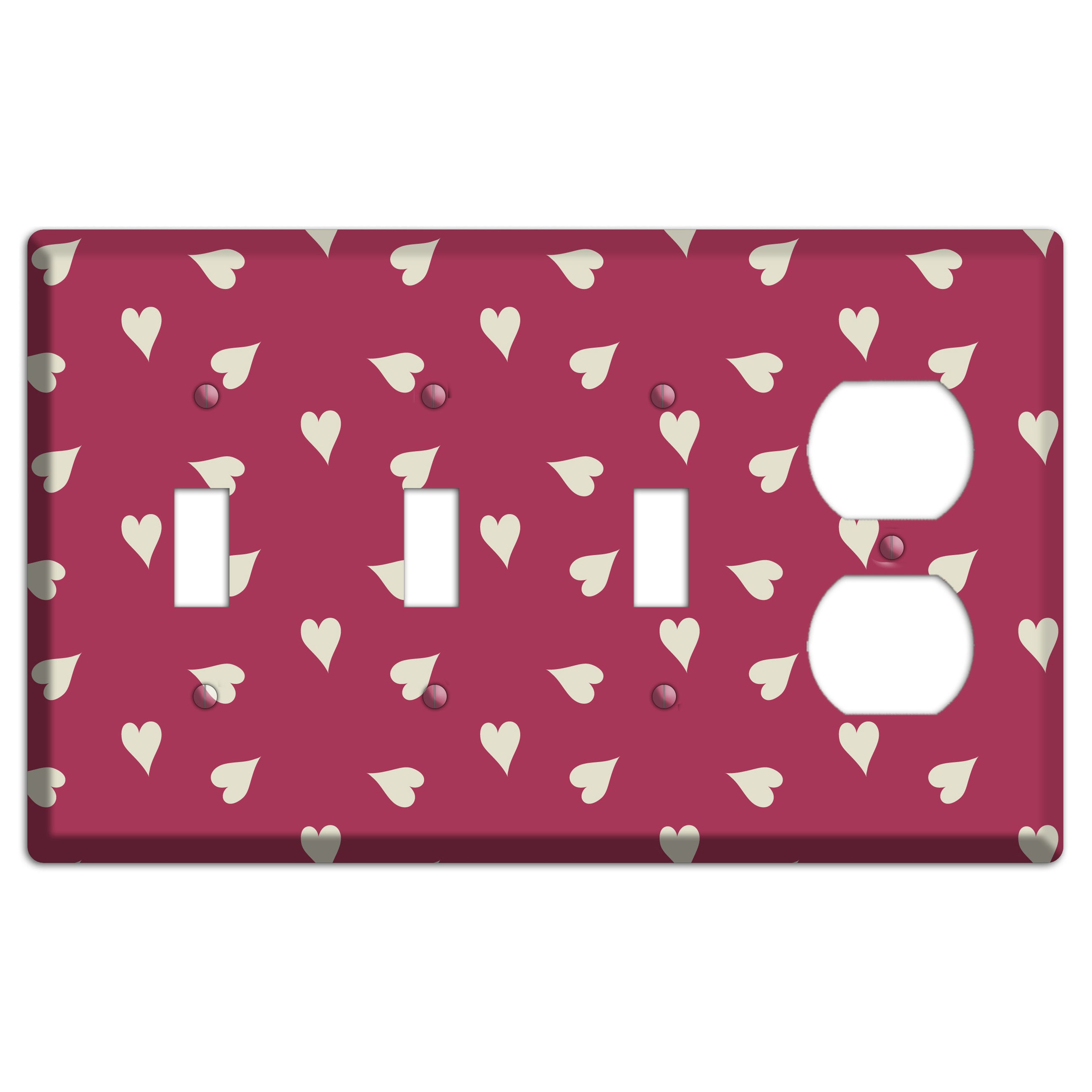 Fuschia with White Hearts 3 Toggle / Duplex Wallplate