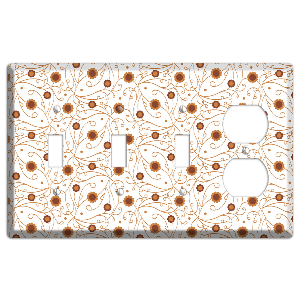 White Vine Floral 3 Toggle / Duplex Wallplate