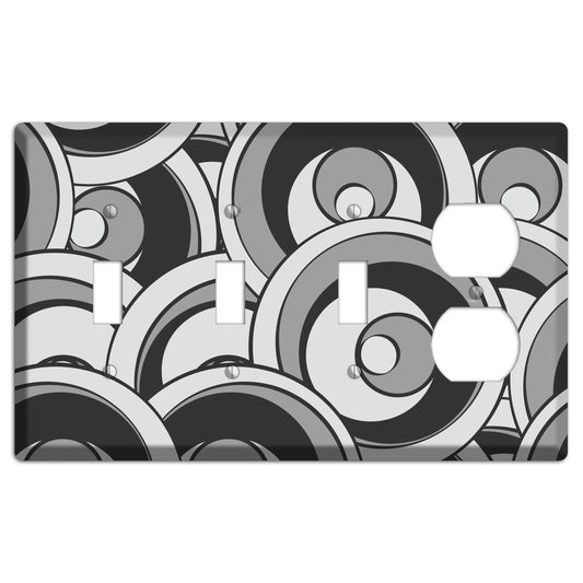 Black and Grey Deco Circles 3 Toggle / Duplex Wallplate
