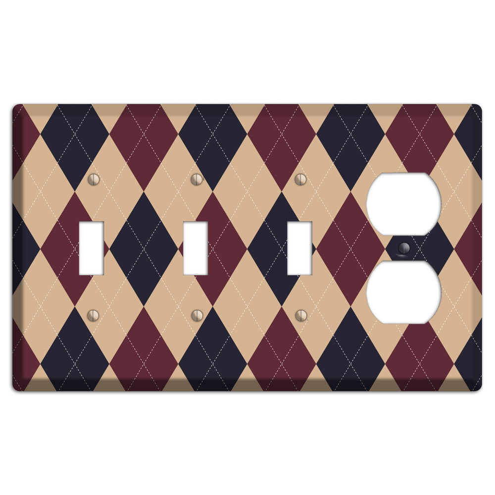 Brown and Tan Argyle 3 Toggle / Duplex Wallplate