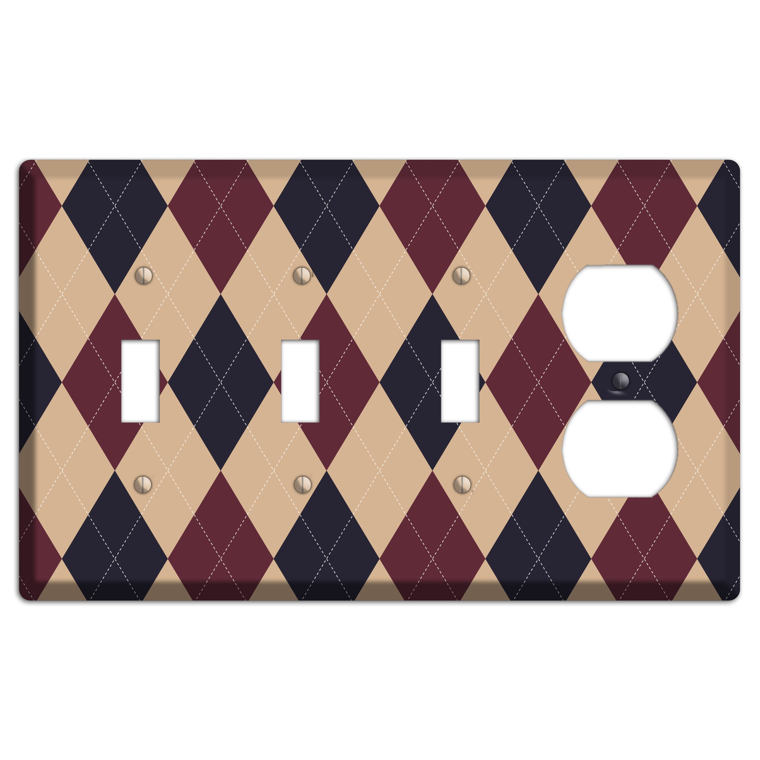 Brown and Tan Argyle 3 Toggle / Duplex Wallplate