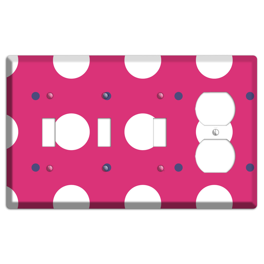 Fuschia with White and Purple Multi Tiled Medium Dots 3 Toggle / Duplex Wallplate