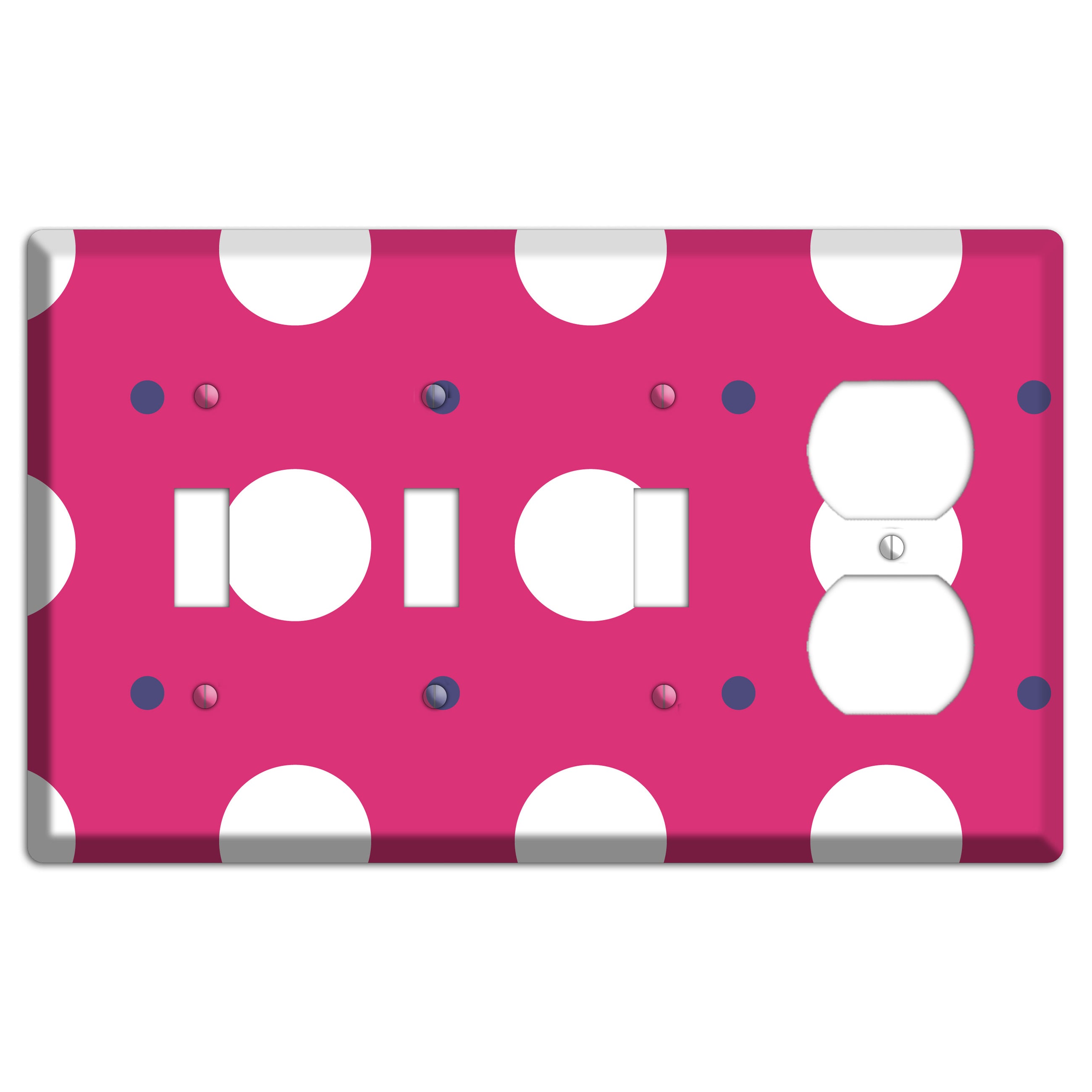 Fuschia with White and Purple Multi Tiled Medium Dots 3 Toggle / Duplex Wallplate