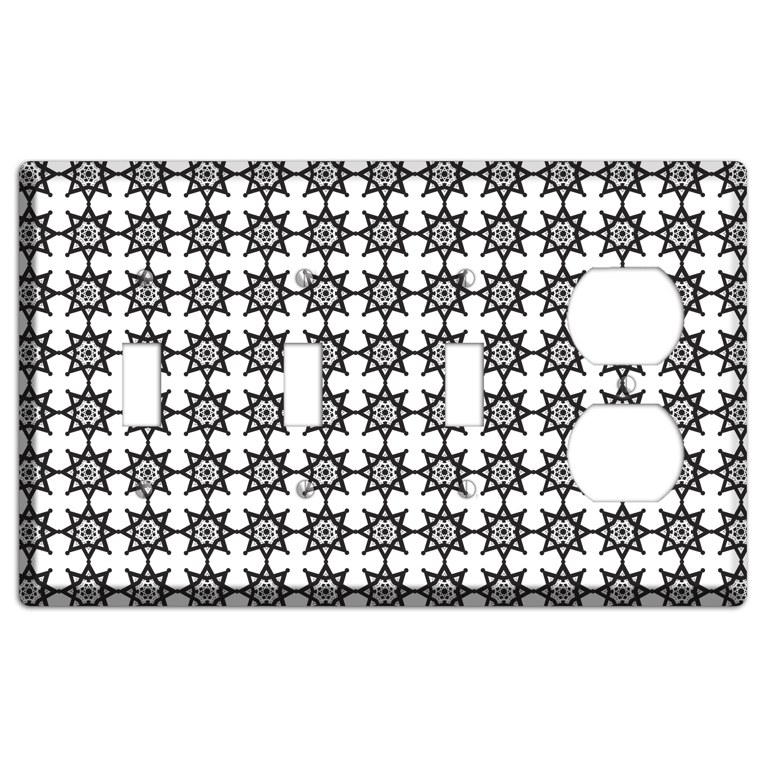 White with Black Arabesque Aster 3 Toggle / Duplex Wallplate