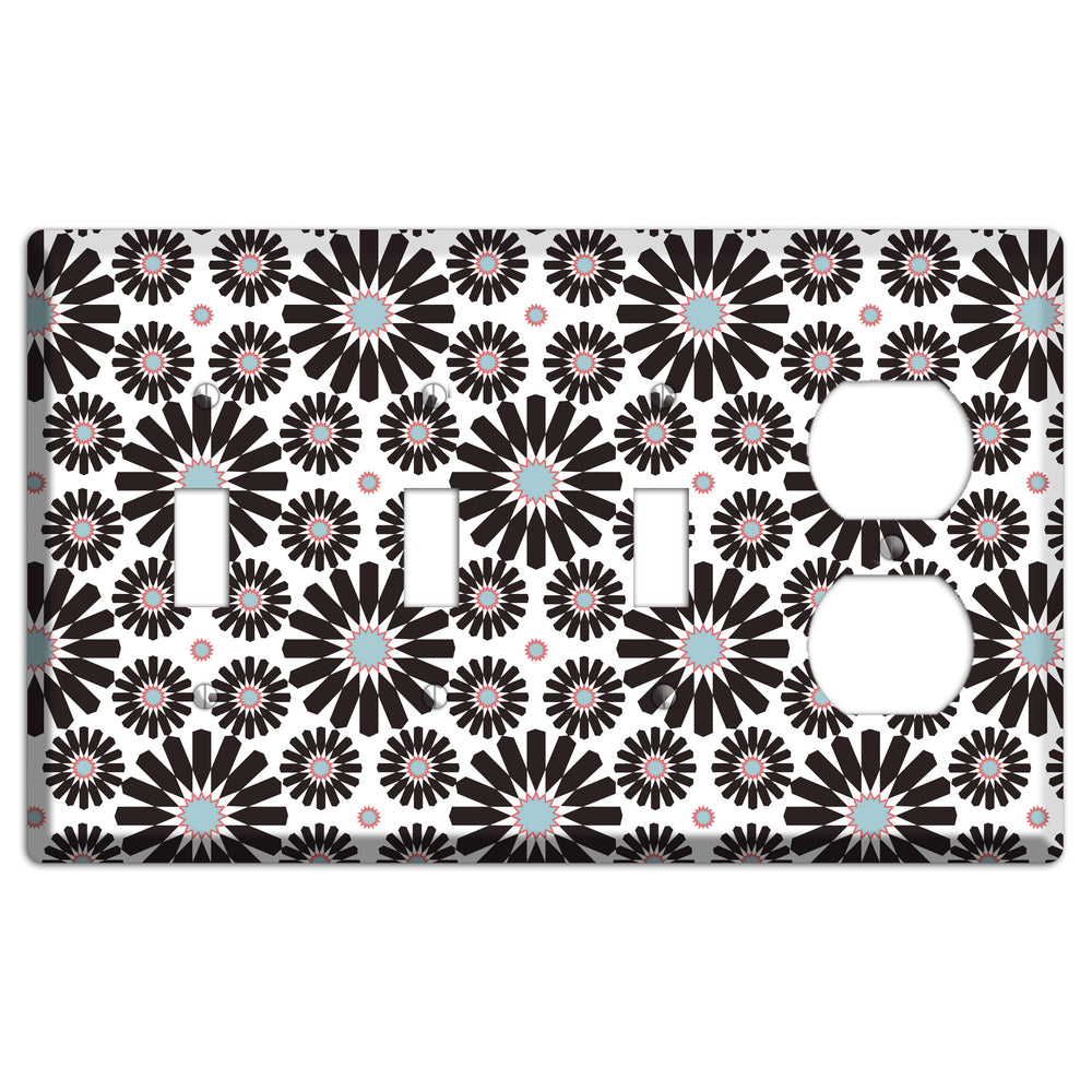 Dusty Blue Maroon Scandinavian Floral 3 3 Toggle / Duplex Wallplate