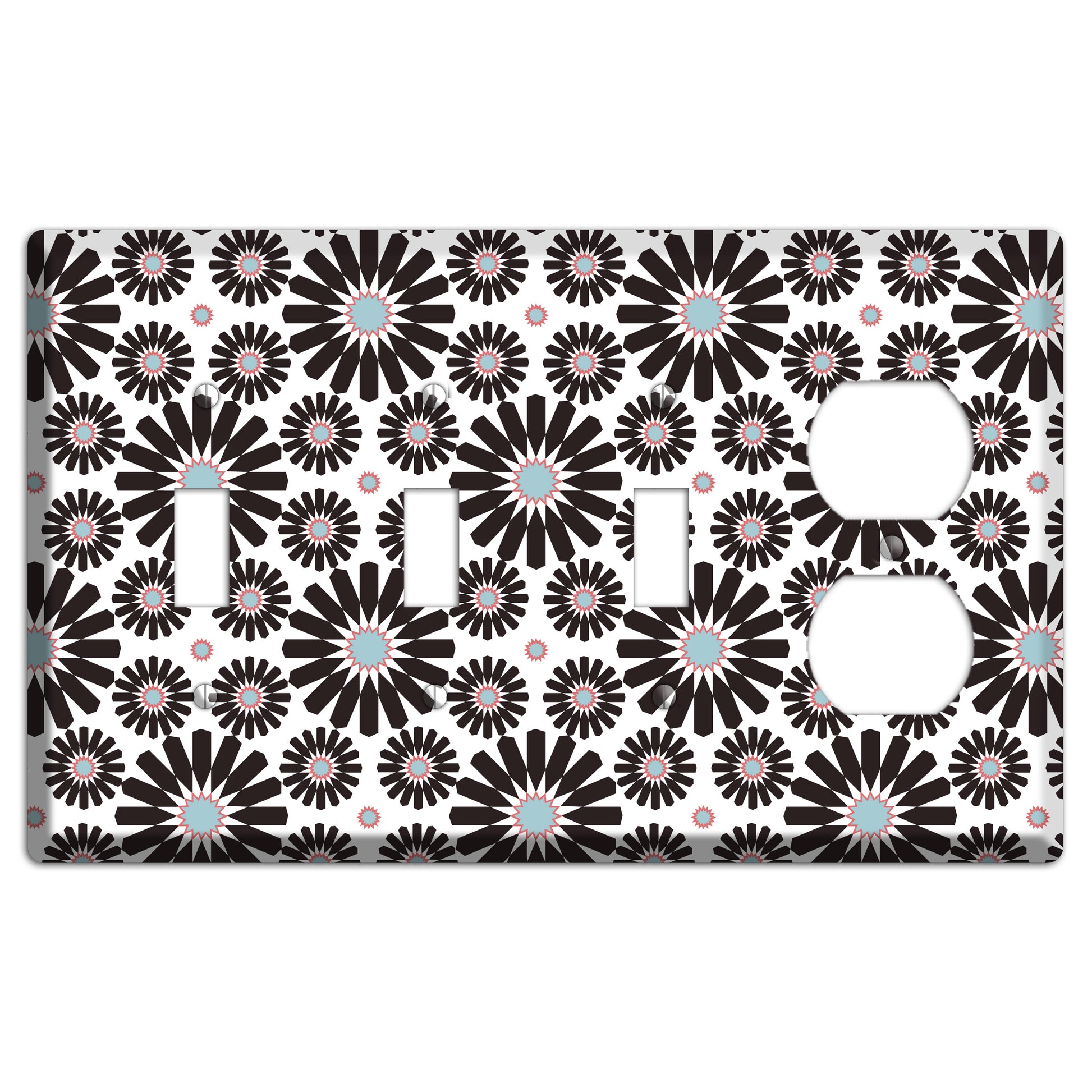 Dusty Blue Maroon Scandinavian Floral 3 3 Toggle / Duplex Wallplate