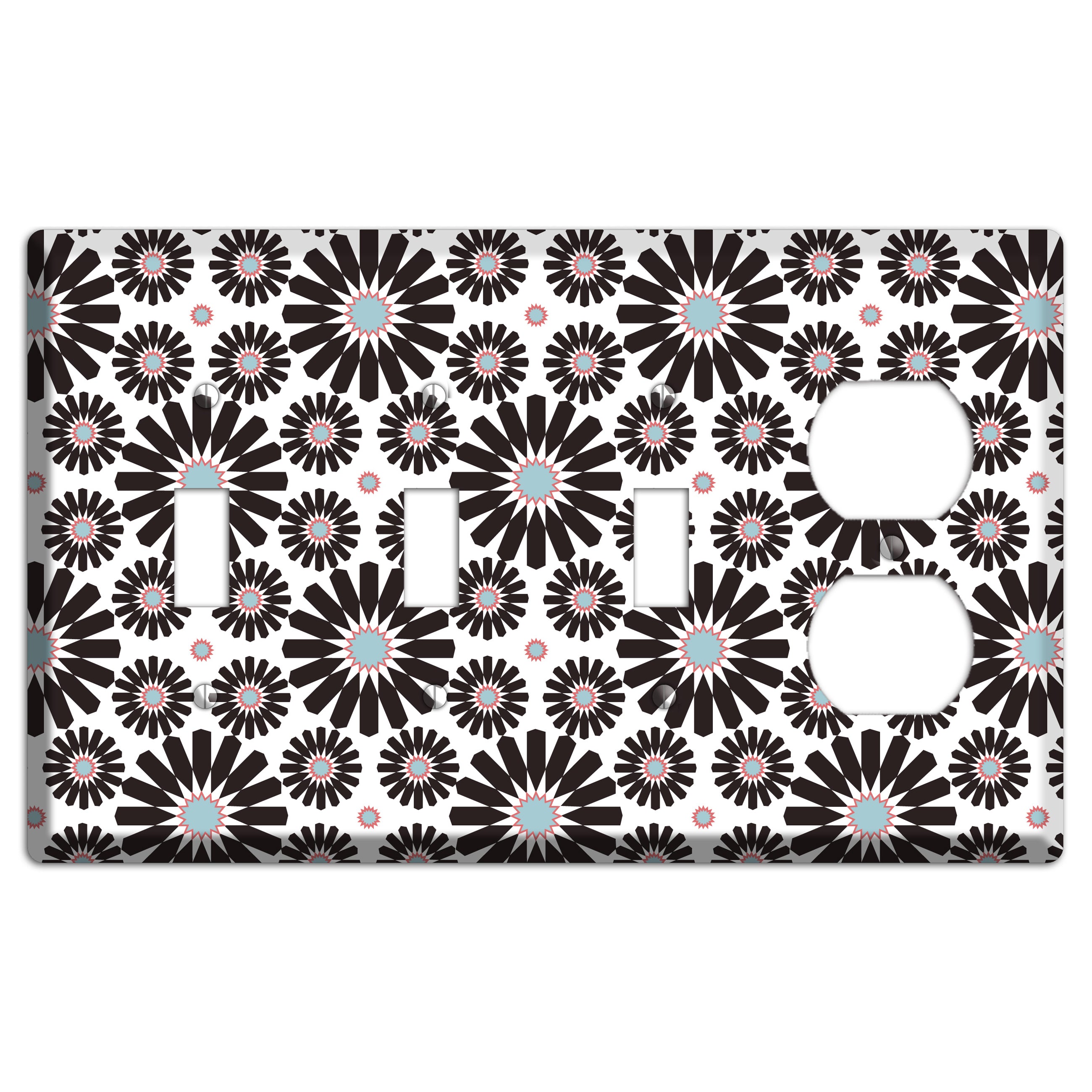 Dusty Blue Maroon Scandinavian Floral 3 3 Toggle / Duplex Wallplate