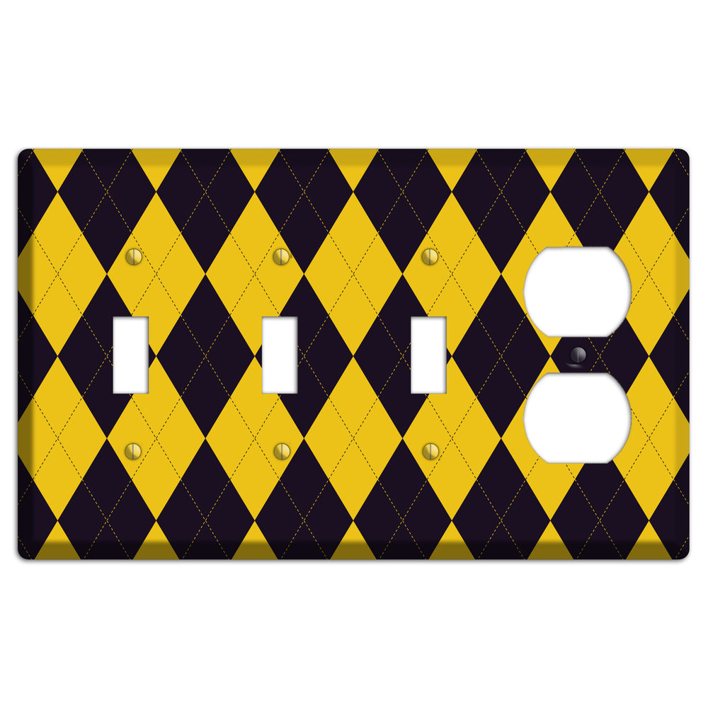 Yellow and Dark Purple Argyle 3 Toggle / Duplex Wallplate
