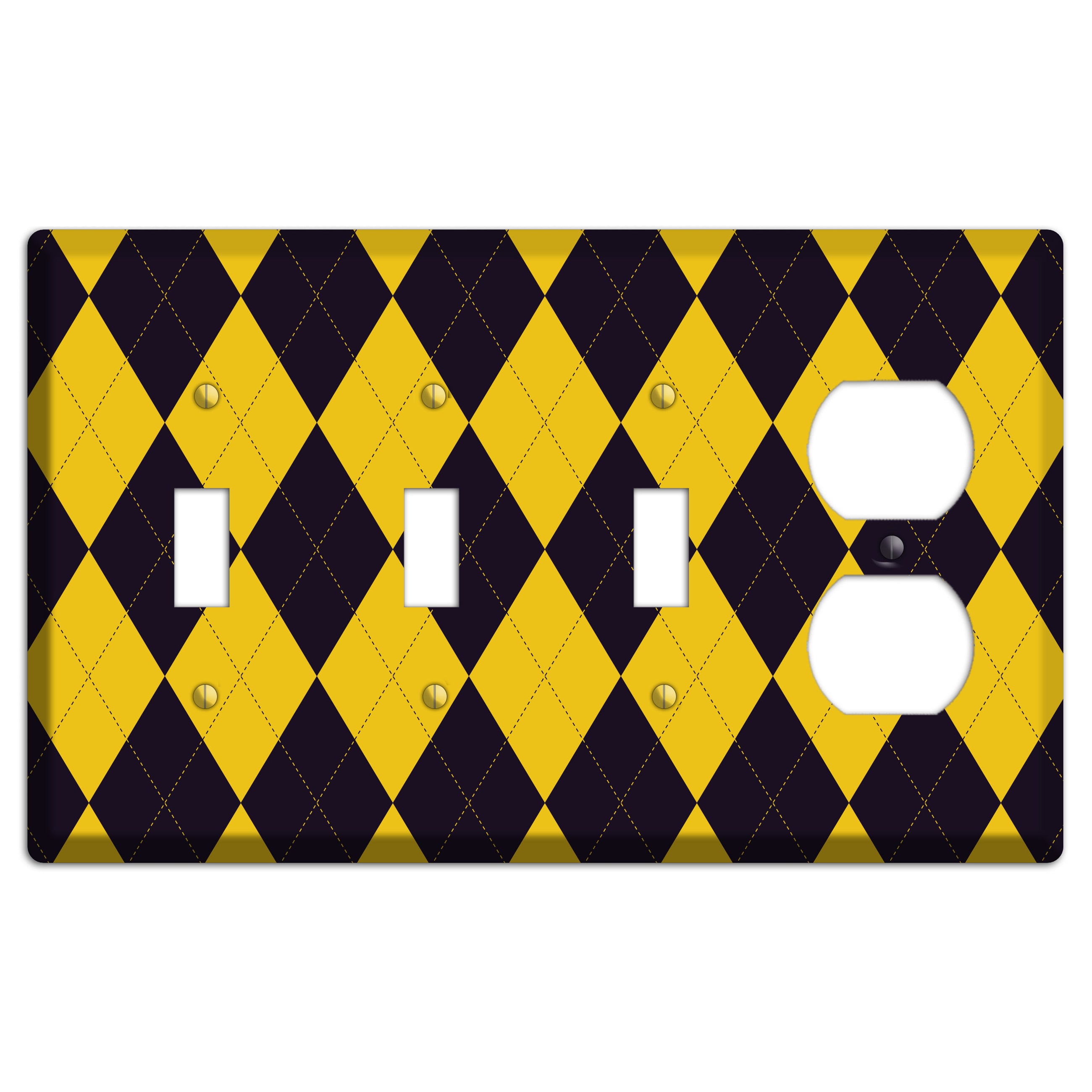 Yellow and Dark Purple Argyle 3 Toggle / Duplex Wallplate