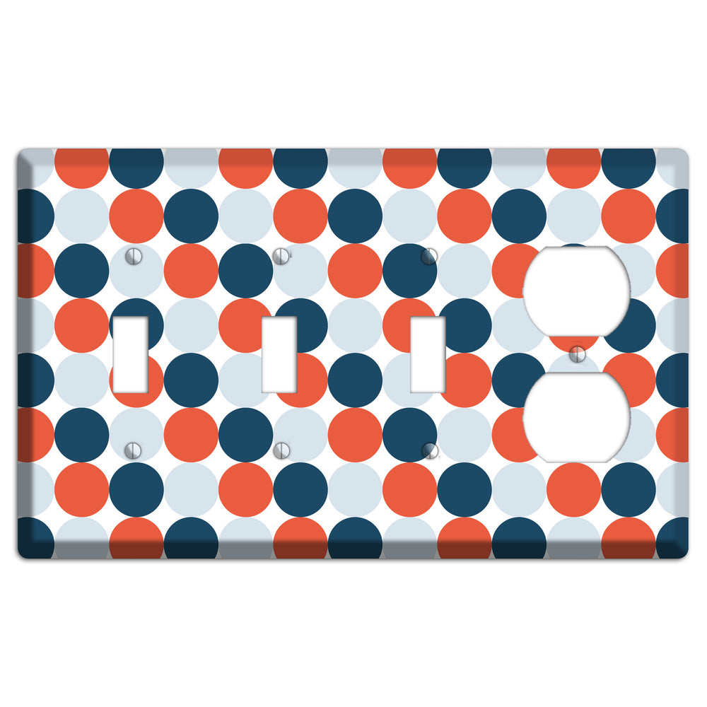 Multi Blue Red Tiled Dots 3 Toggle / Duplex Wallplate
