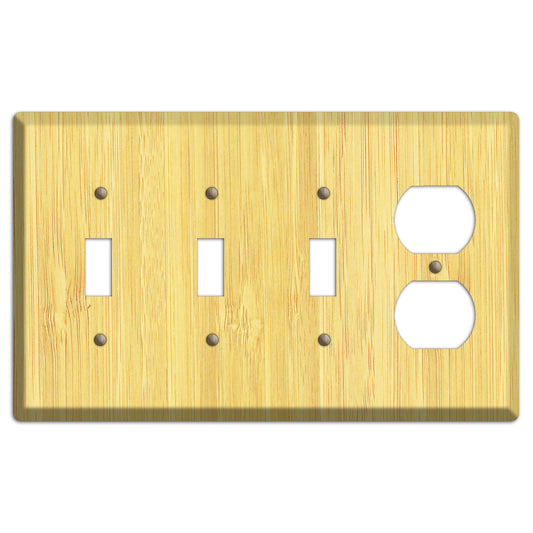 Natural Bamboo Wood 3 Toggle / Duplex Outlet Cover Plate