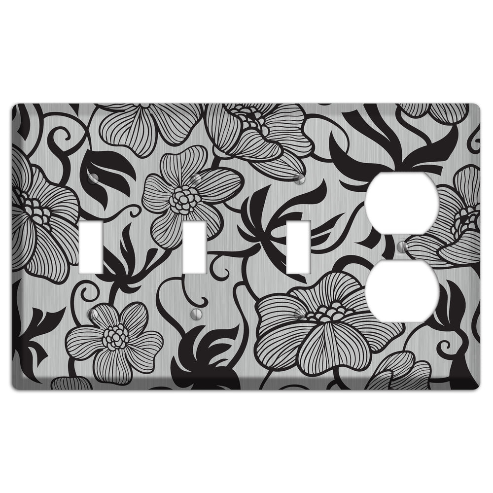 Stainless Steel with Black Tropical 3 Toggle / Duplex Wallplate