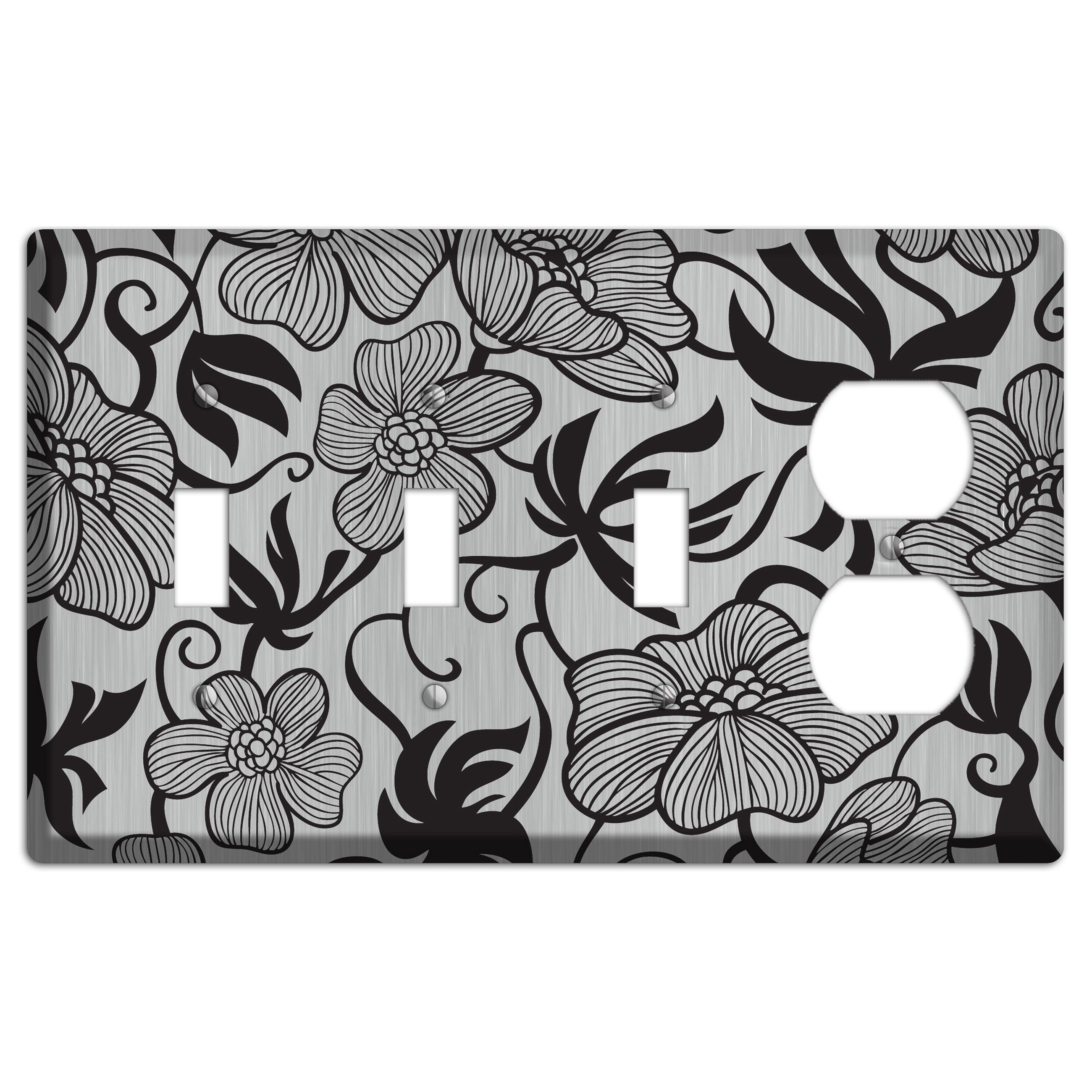 Stainless with Black Tropical 3 Toggle / Duplex Wallplate