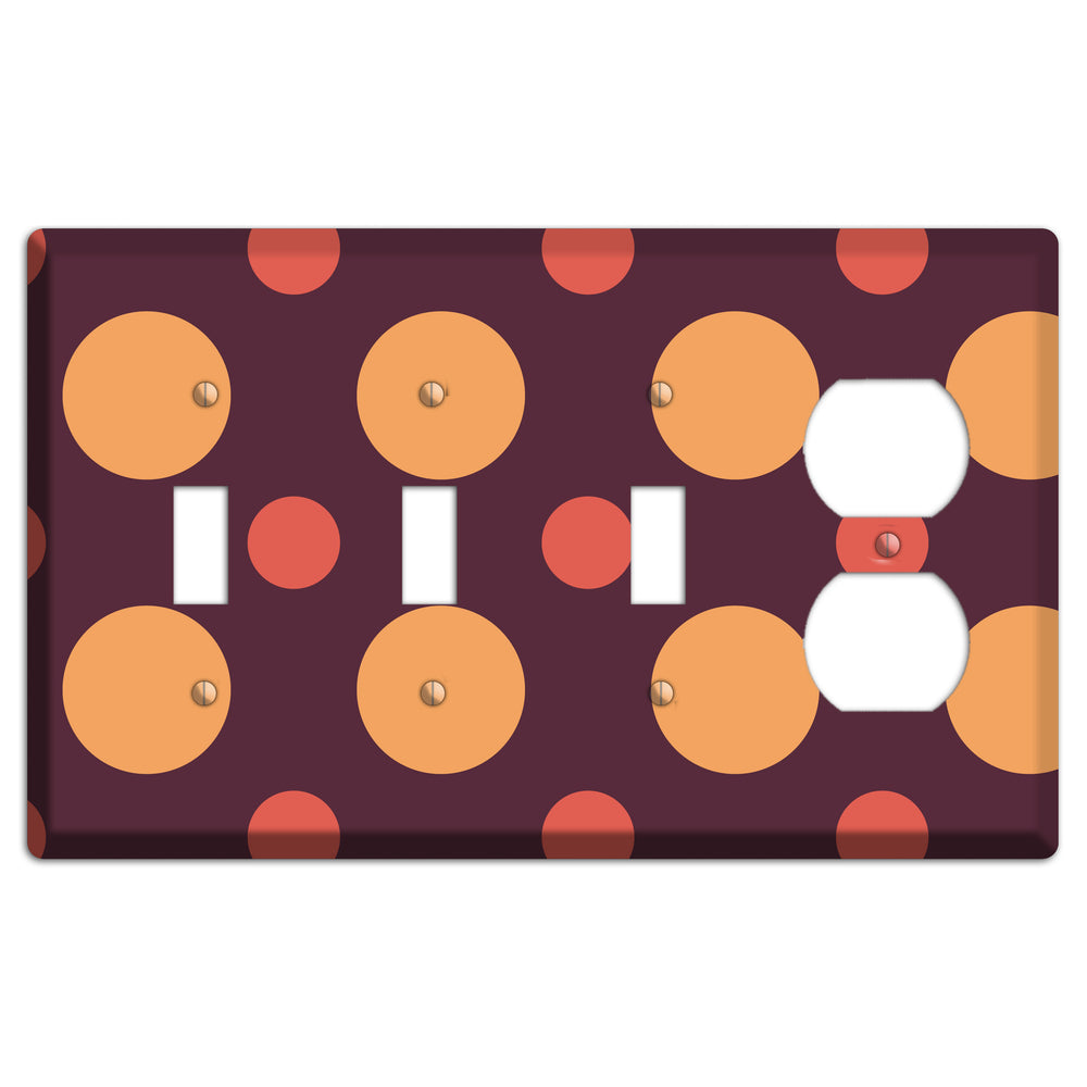 Eggplant with Multi Coral Multi Medium Polka Dots 3 Toggle / Duplex Wallplate