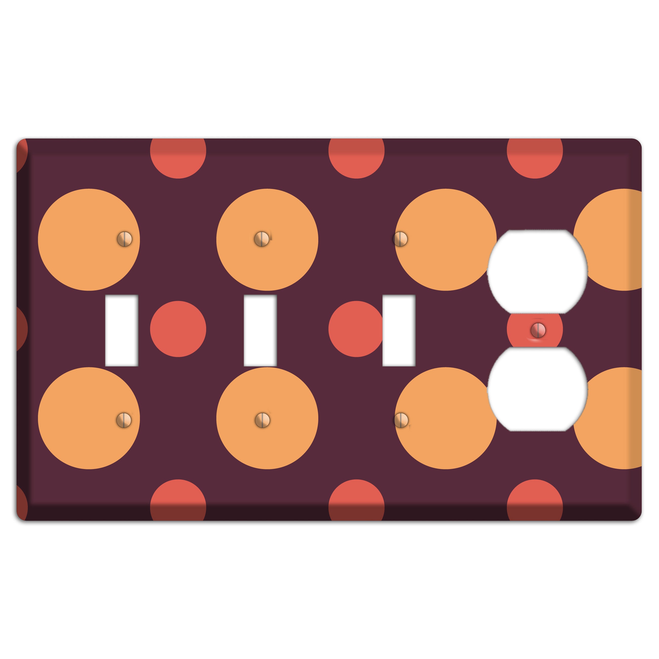 Eggplant with Multi Coral Multi Medium Polka Dots 3 Toggle / Duplex Wallplate