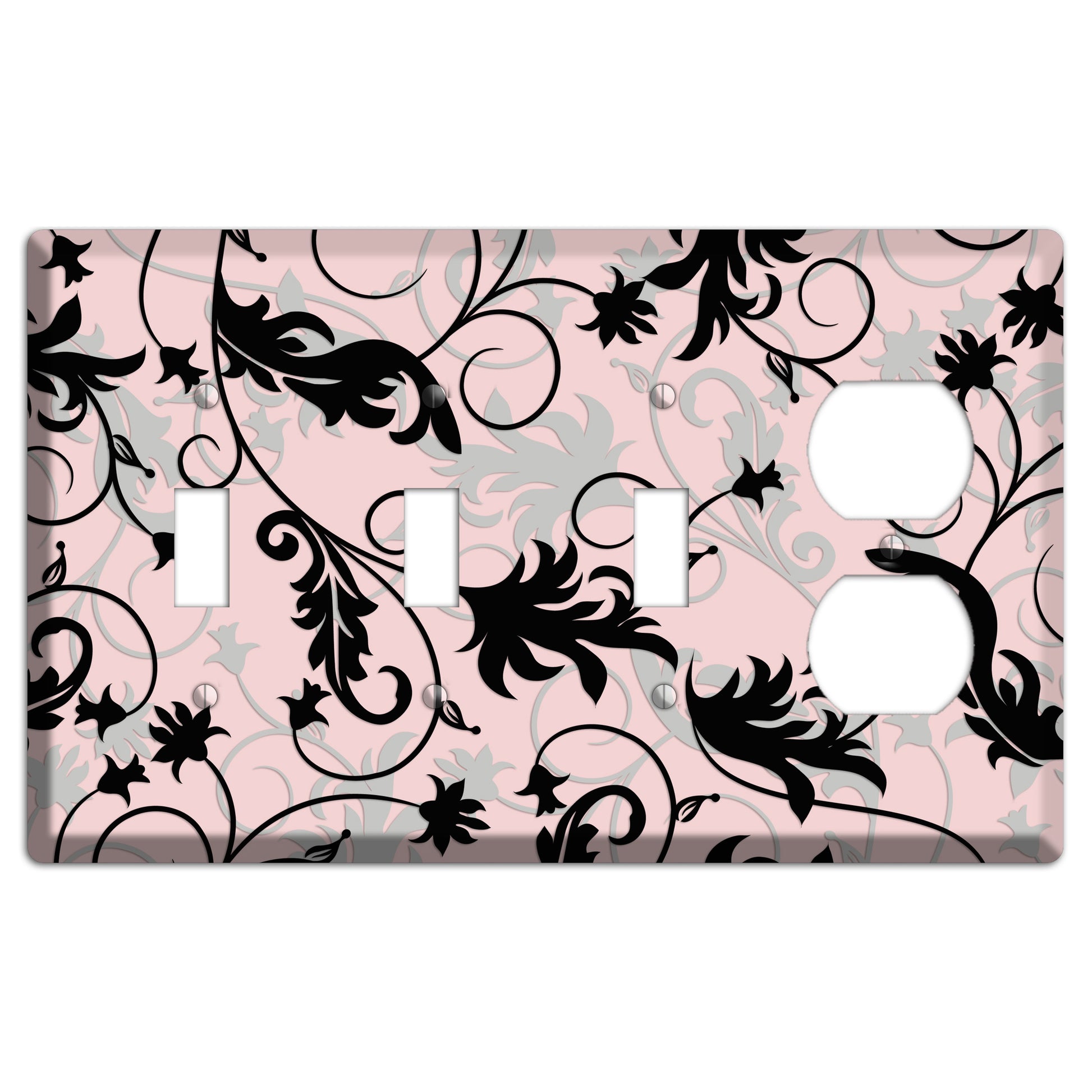 Dusty Pink Grey Black Victorian Sprig 3 Toggle / Duplex Wallplate