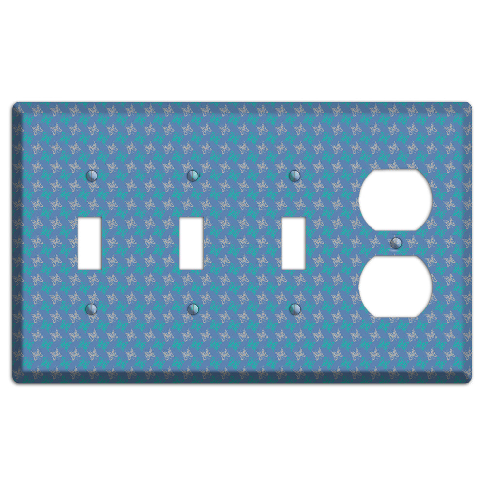 Blue with White and Turquoise Butterflies 3 Toggle / Duplex Wallplate