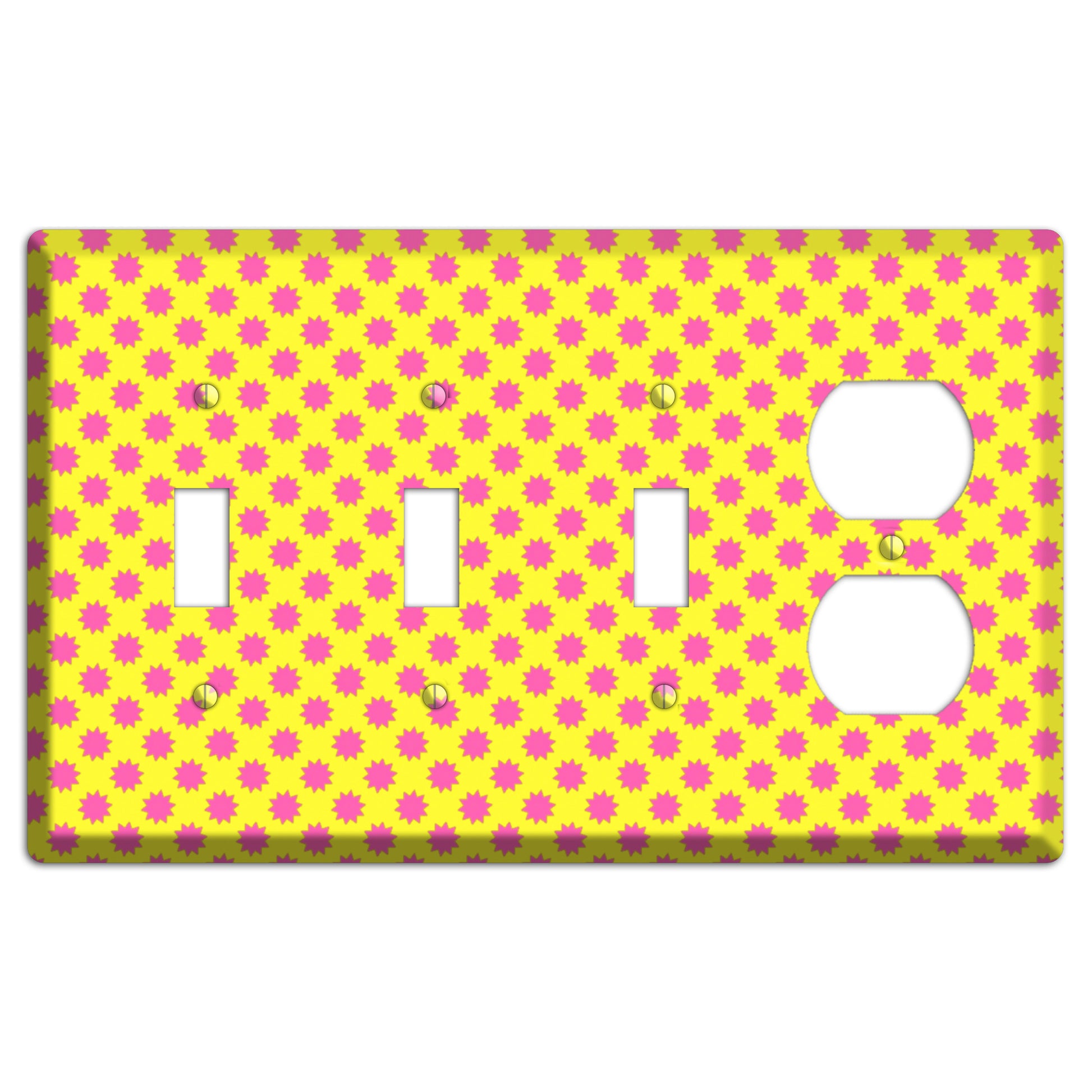 Yellow with Pink Burst 3 Toggle / Duplex Wallplate