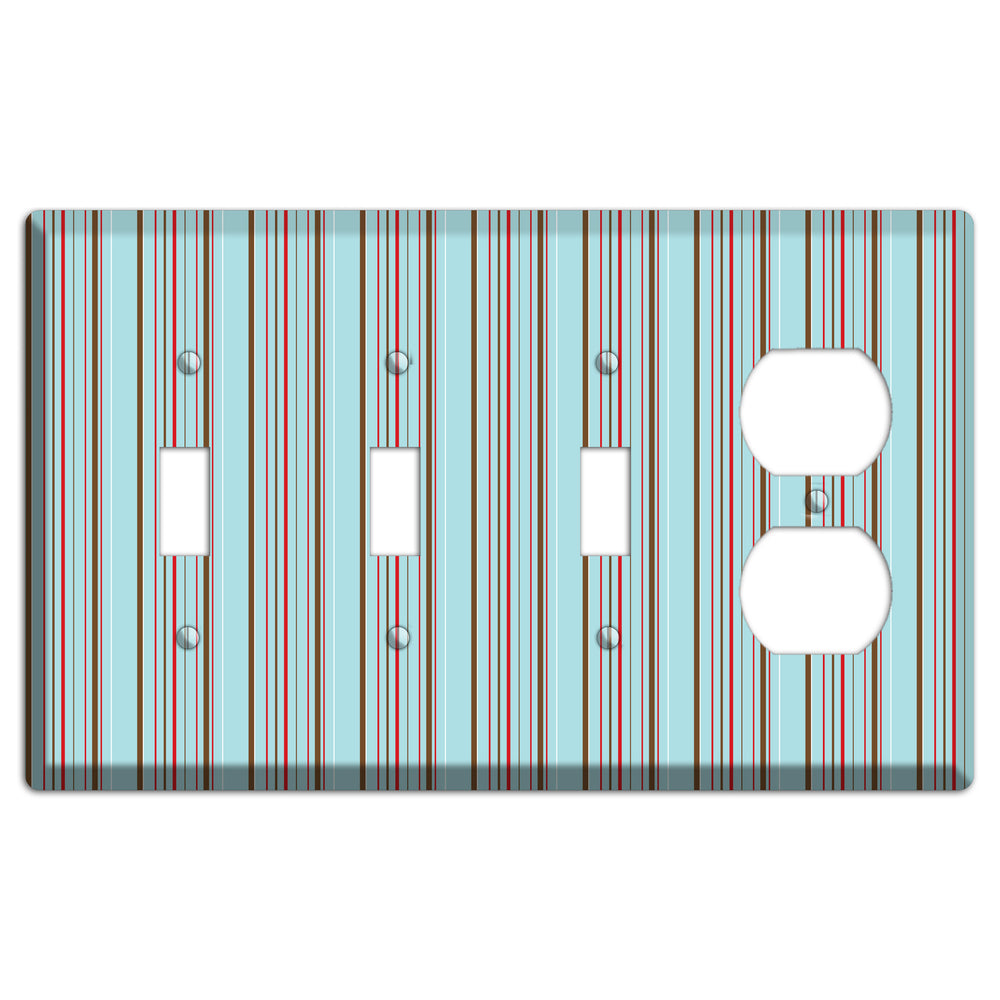Dusty Blue with Red and Brown Vertical Stripes 3 Toggle / Duplex Wallplate