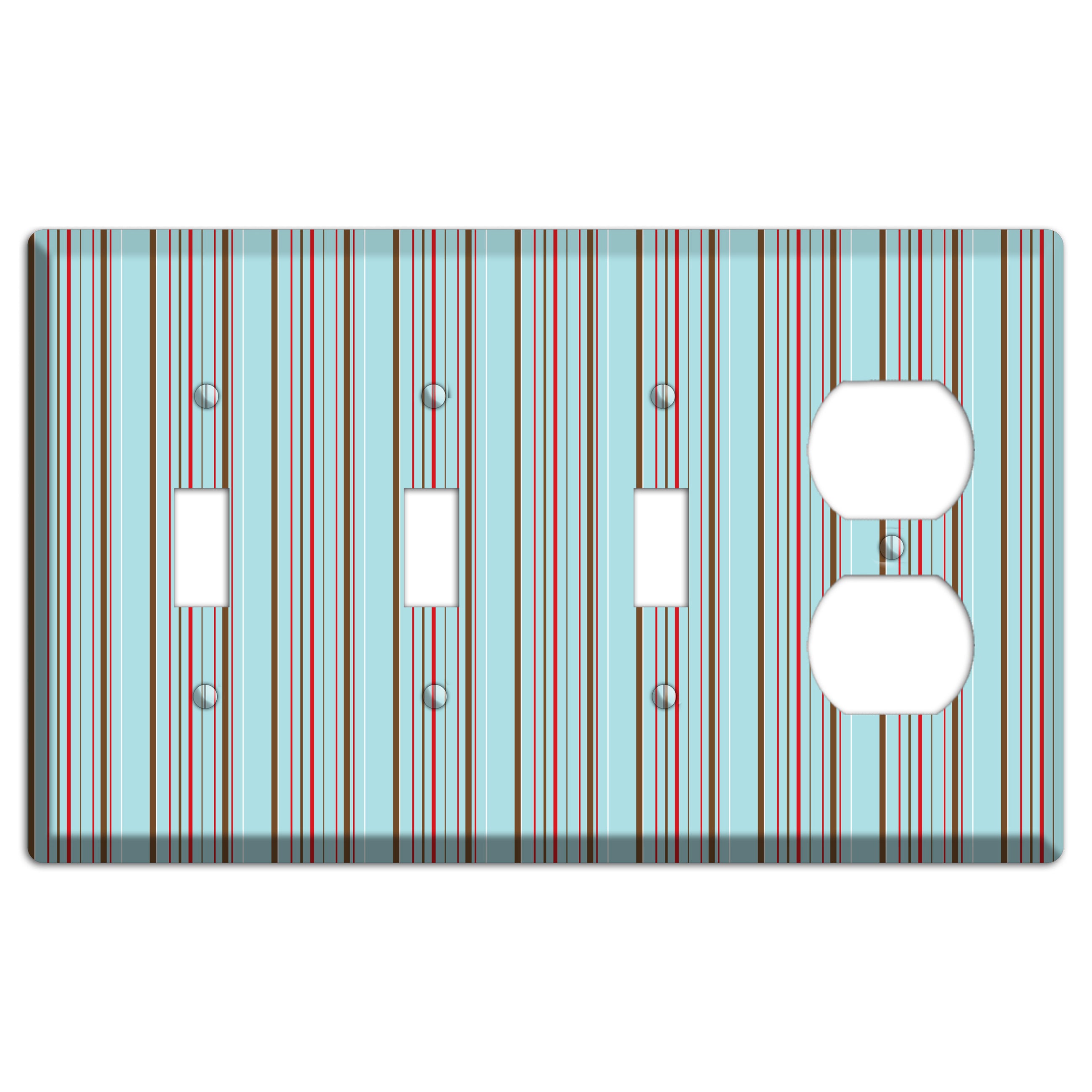 Dusty Blue with Red and Brown Vertical Stripes 3 Toggle / Duplex Wallplate