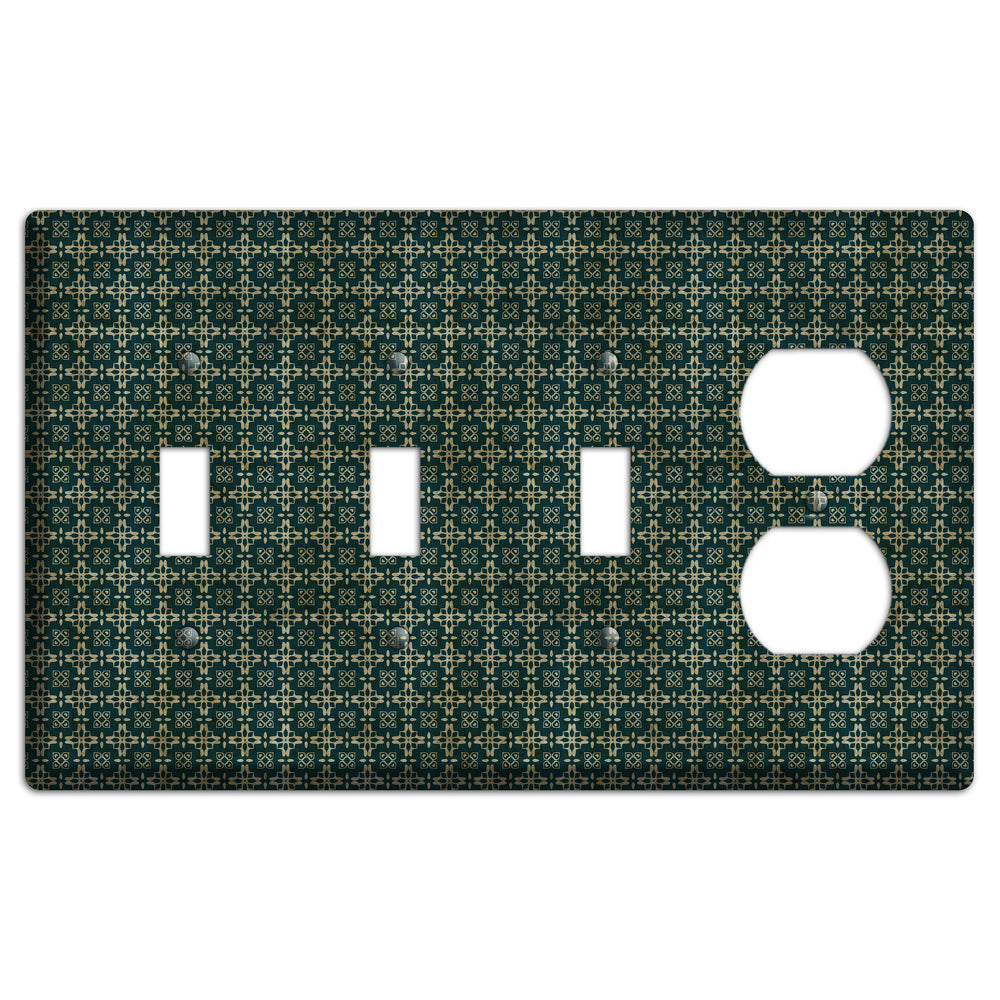 Dark Green Grunge Arabesque 3 Toggle / Duplex Wallplate