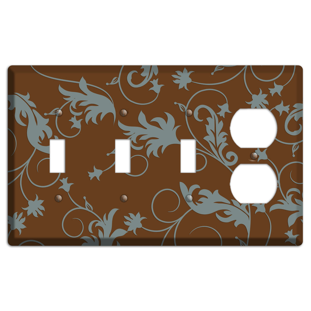 Brown and Grey Victorian Sprig 3 Toggle / Duplex Wallplate