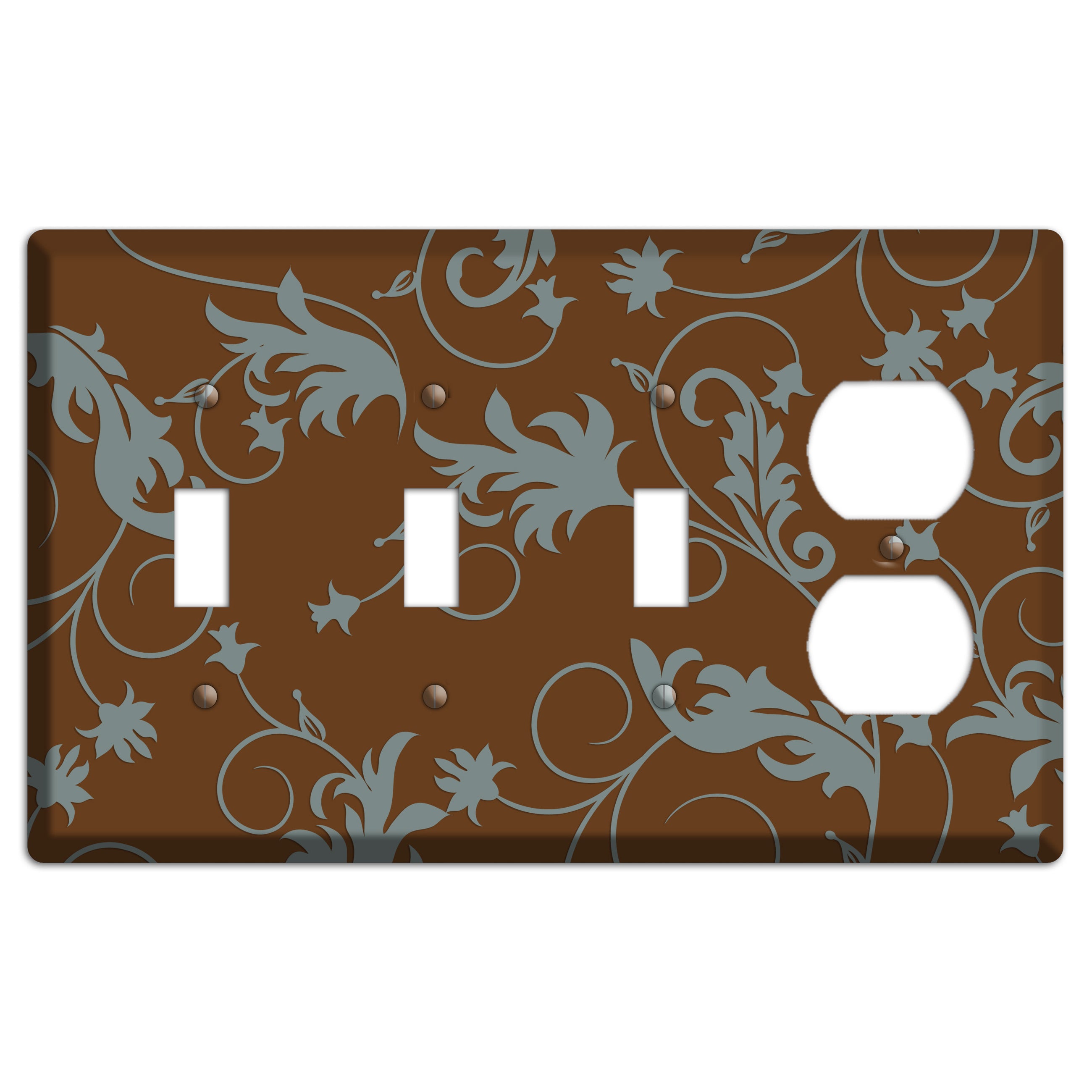 Brown and Grey Victorian Sprig 3 Toggle / Duplex Wallplate