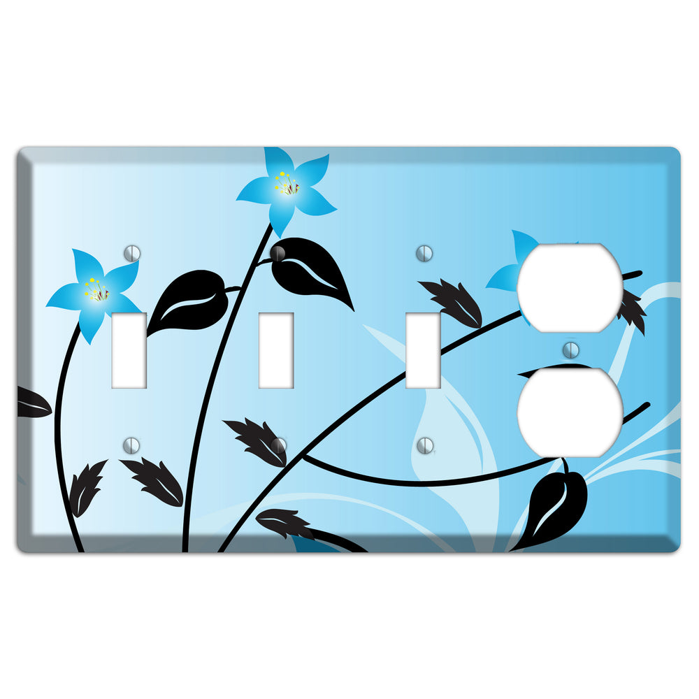 Blue Double Sprig 3 Toggle / Duplex Wallplate