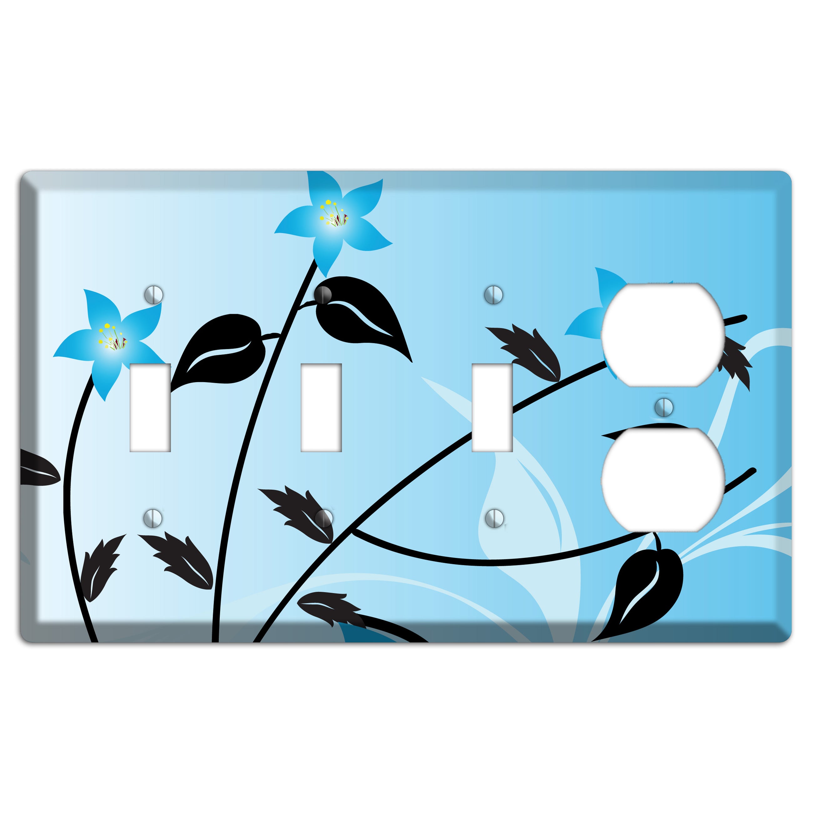 Blue Double Sprig 3 Toggle / Duplex Wallplate