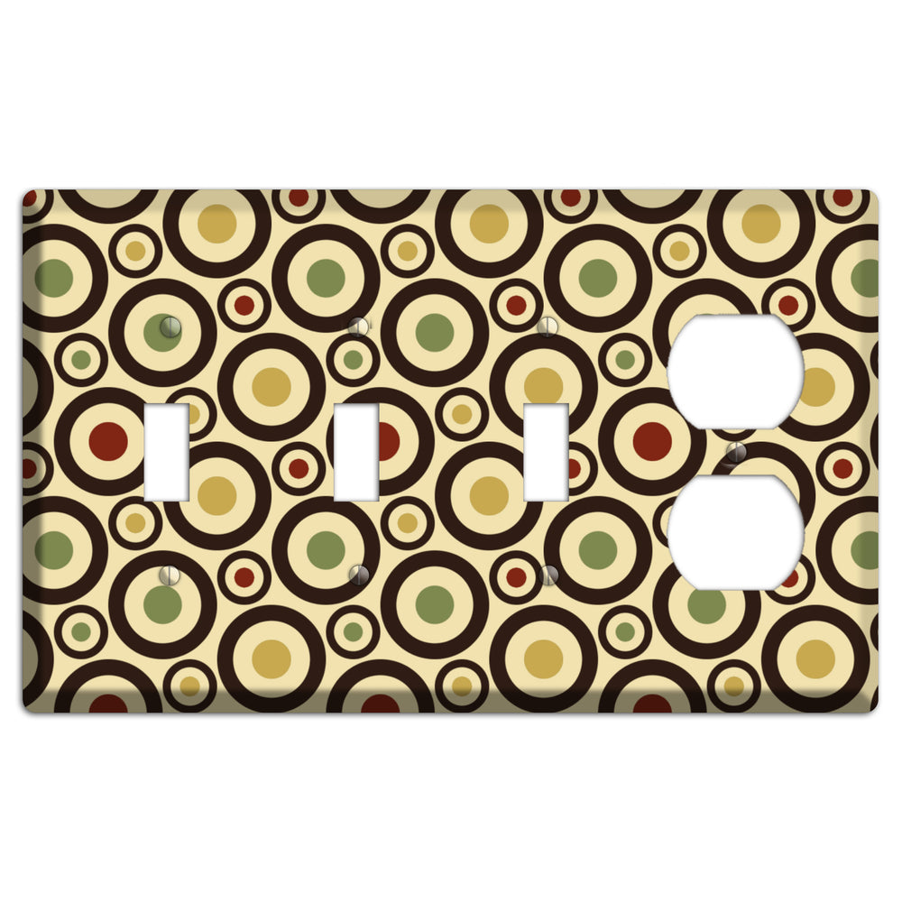 Beige with Olive Mustard Maroon Retro Bullseye 3 Toggle / Duplex Wallplate