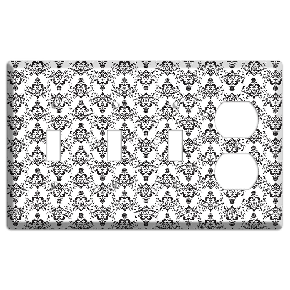 White with Black Cartouche Half Drop 3 Toggle / Duplex Wallplate