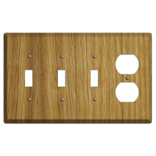 White Oak Wood 3 Toggle / Duplex Outlet Cover Plate