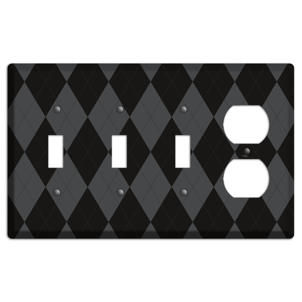 Black and Grey Argyle 3 Toggle / Duplex Wallplate