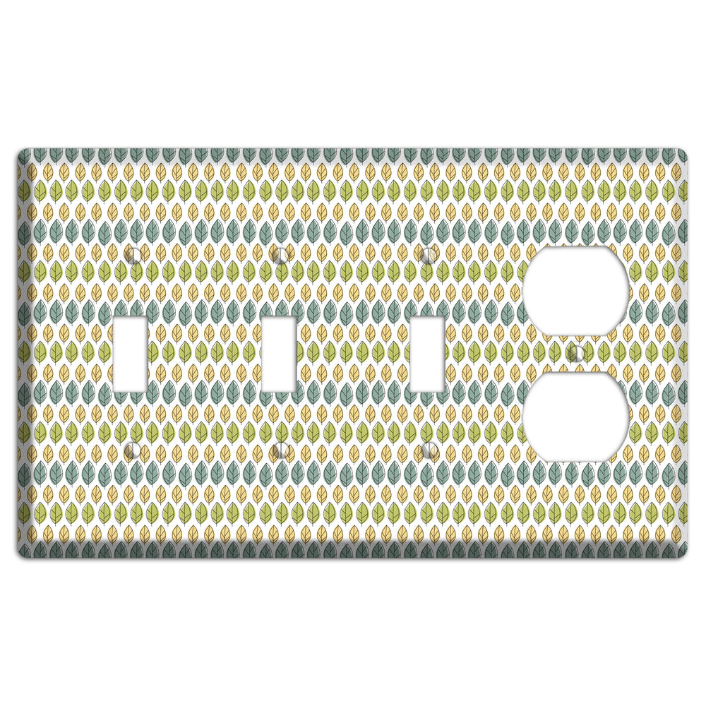 Sage Beige Dusty Blue Leaf Contour 3 Toggle / Duplex Wallplate