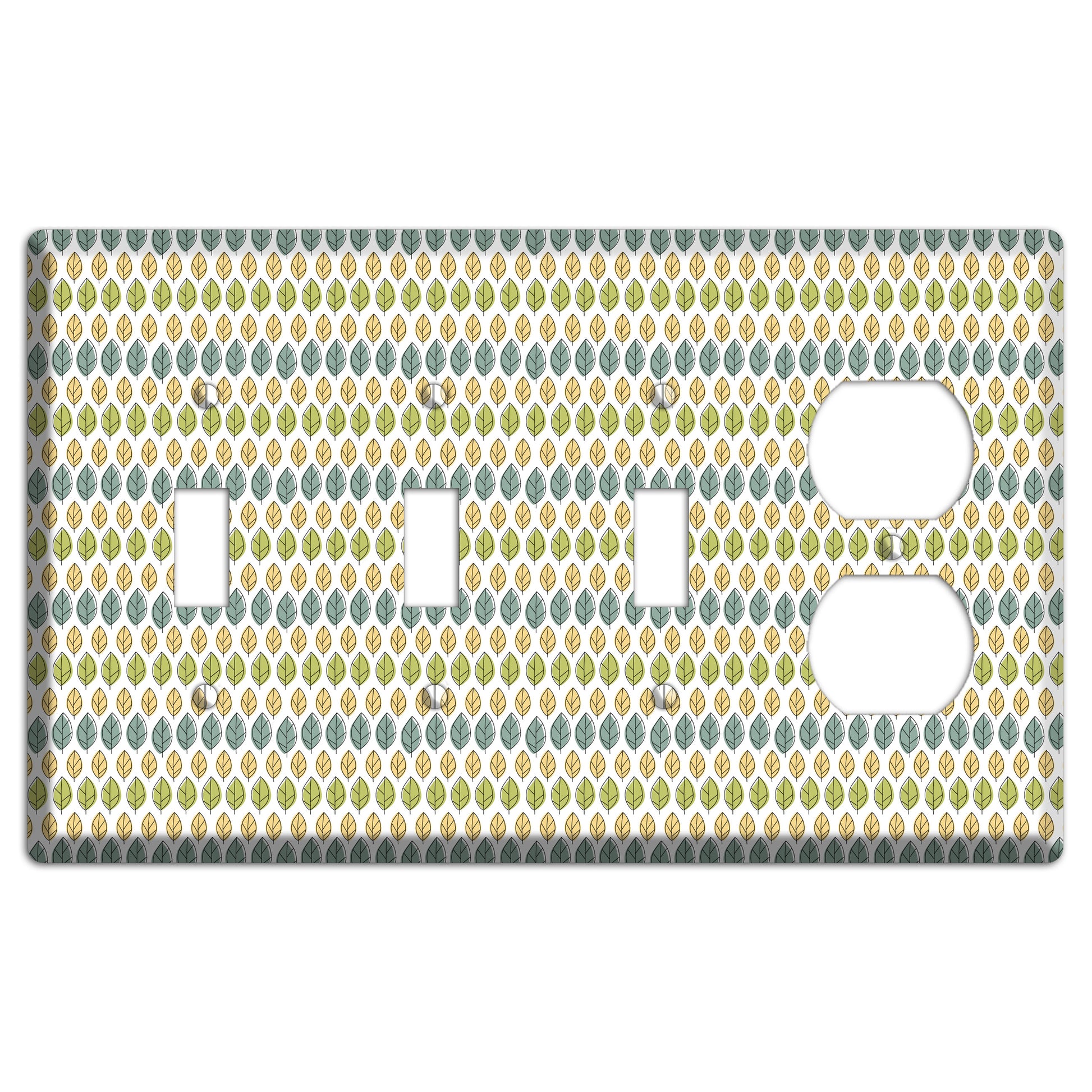 Sage Beige Dusty Blue Leaf Contour 3 Toggle / Duplex Wallplate