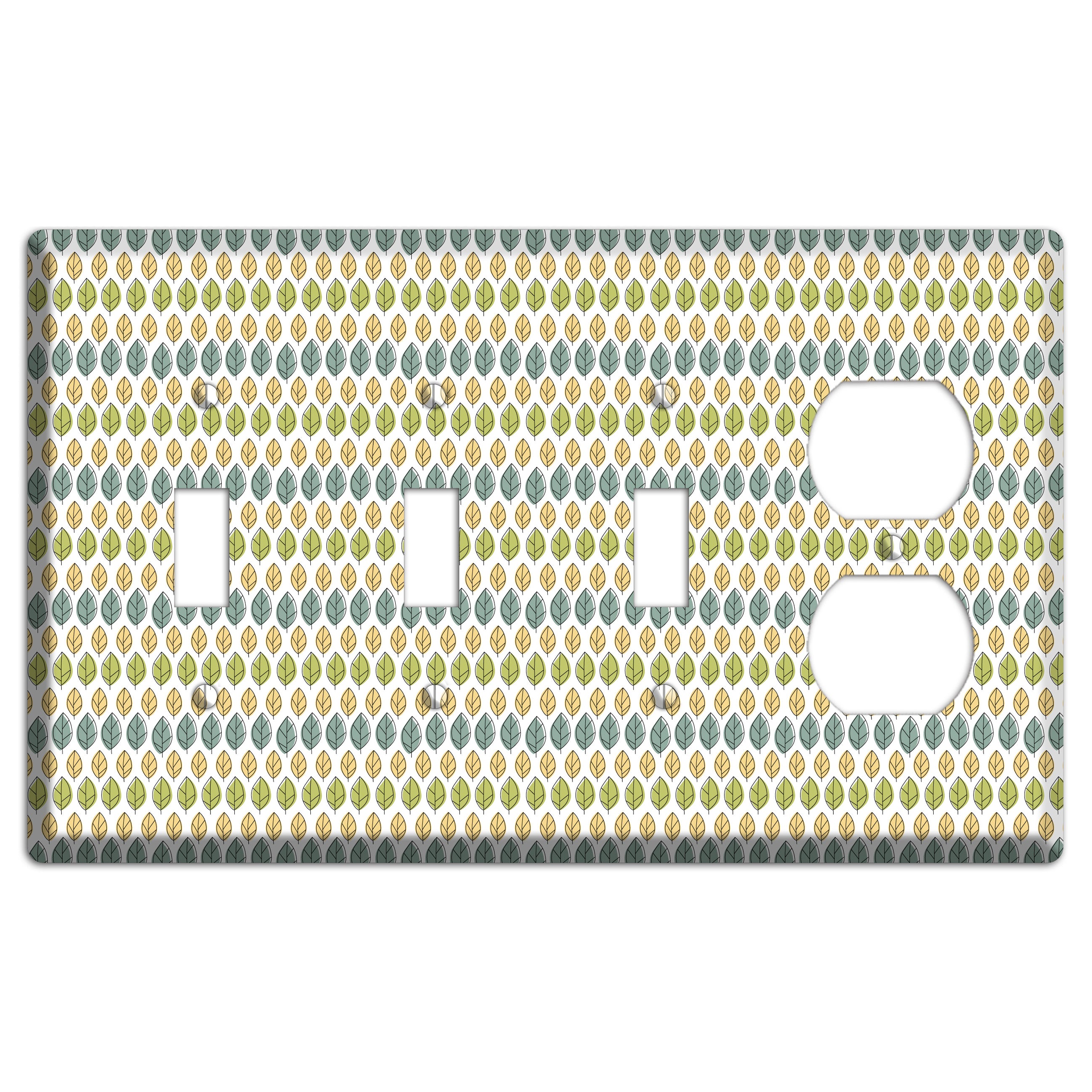 Sage Beige Dusty Blue Leaf Contour 3 Toggle / Duplex Wallplate
