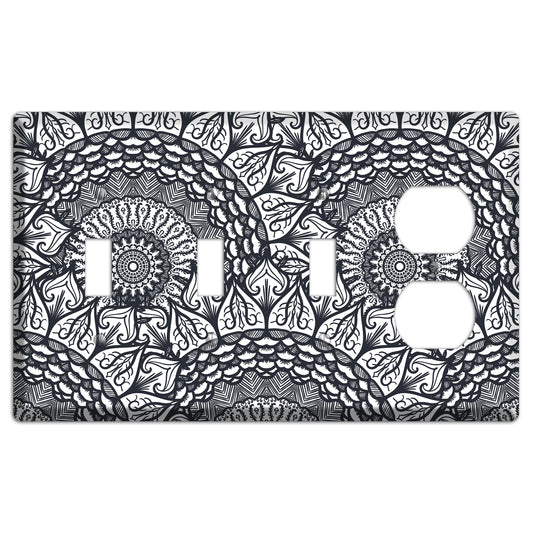 Mandala Black and White Style L Cover Plates 3 Toggle / Duplex Wallplate