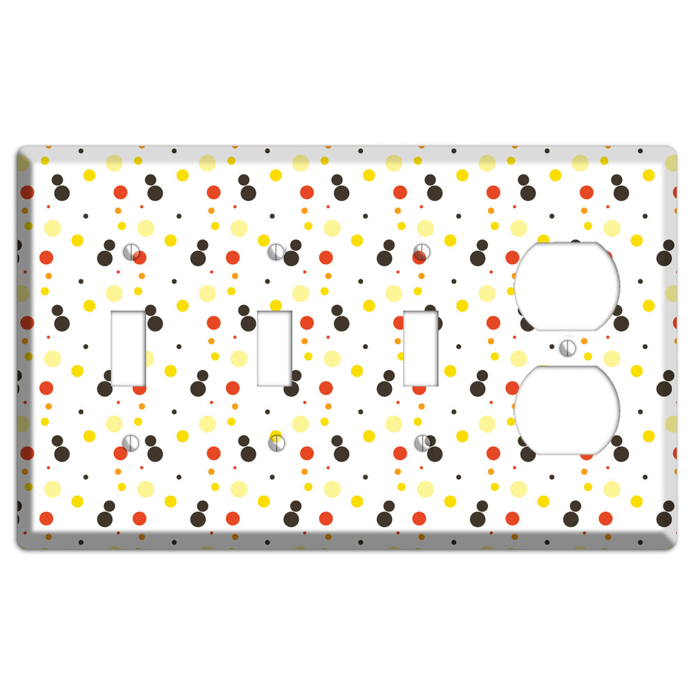 White With Black Maroon Olive Tiny Dots 3 Toggle / Duplex Wallplate