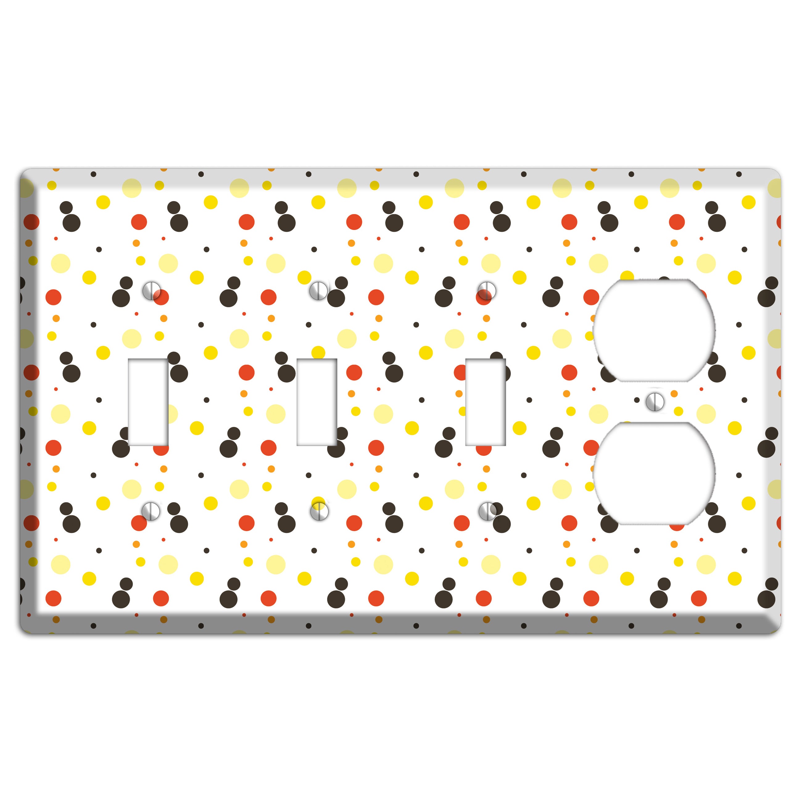 White With Black Maroon Olive Tiny Dots 3 Toggle / Duplex Wallplate