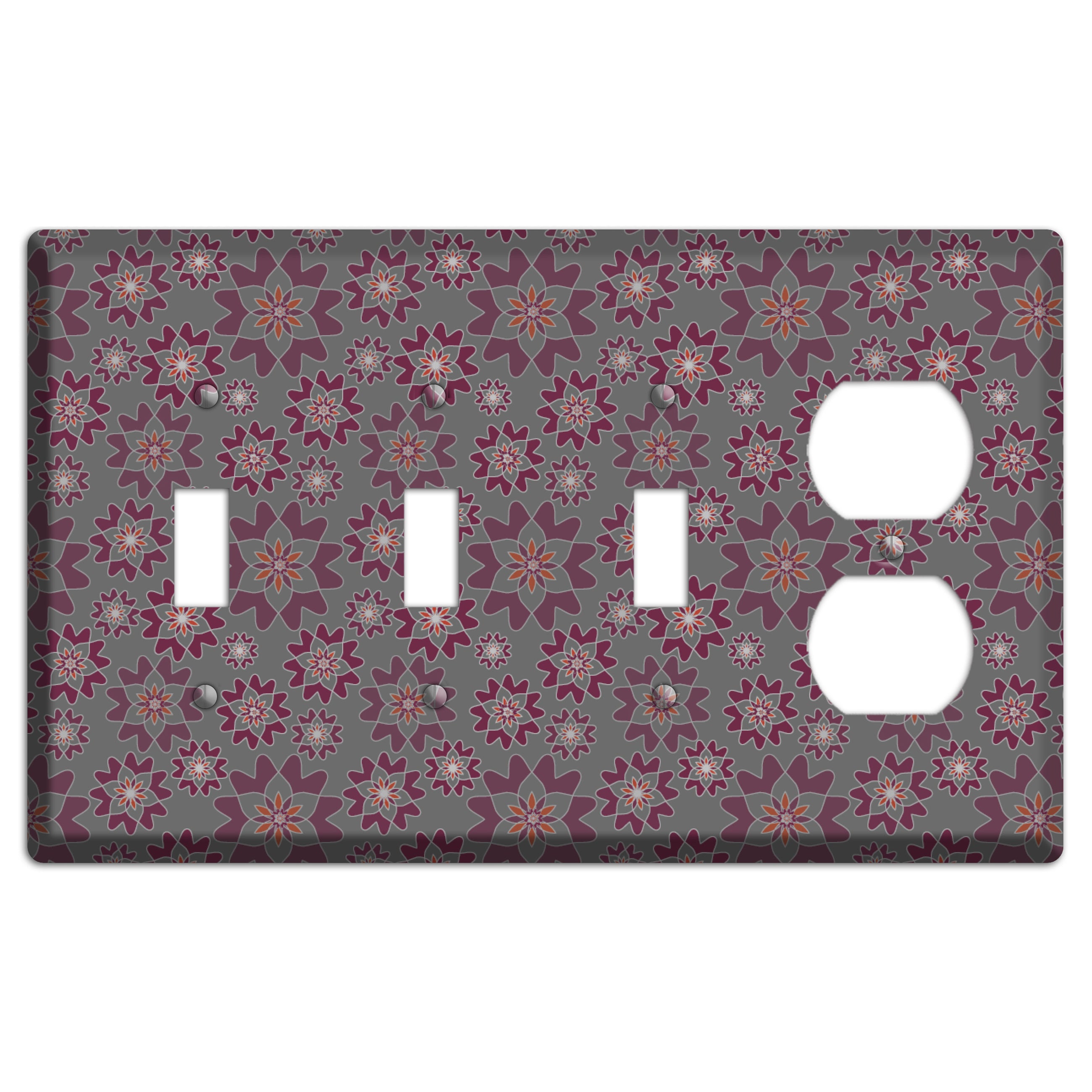 Grey with Burgundy Retro Suzani 3 Toggle / Duplex Wallplate
