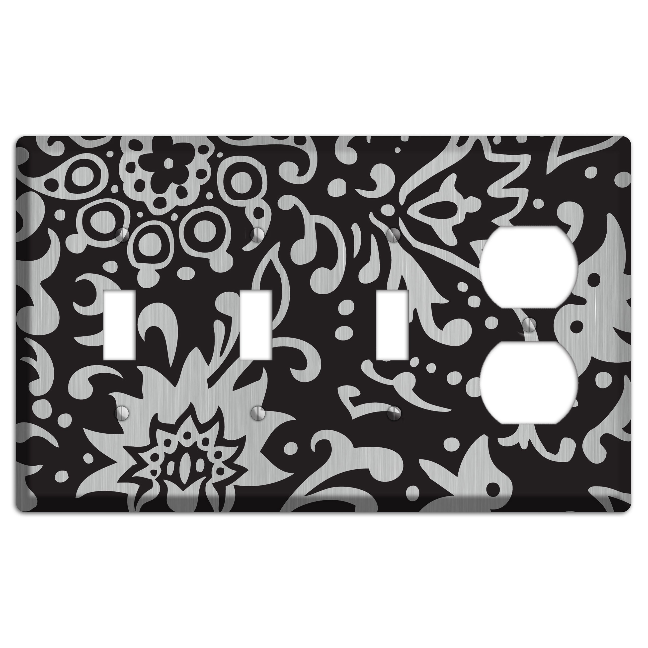 Black Boteh  Stainless 3 Toggle / Duplex Wallplate