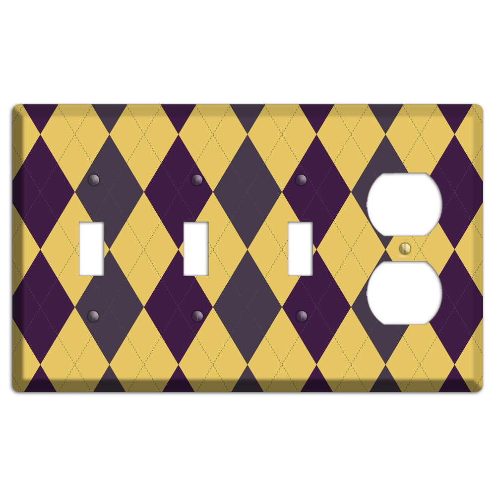 Yellow Plum Brown Argyle 3 Toggle / Duplex Wallplate