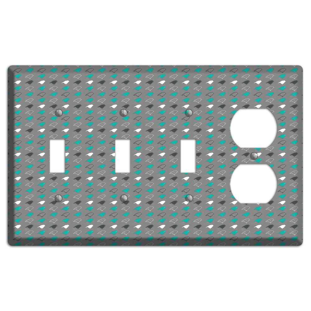 Grey with Small Green Birds 2 3 Toggle / Duplex Wallplate