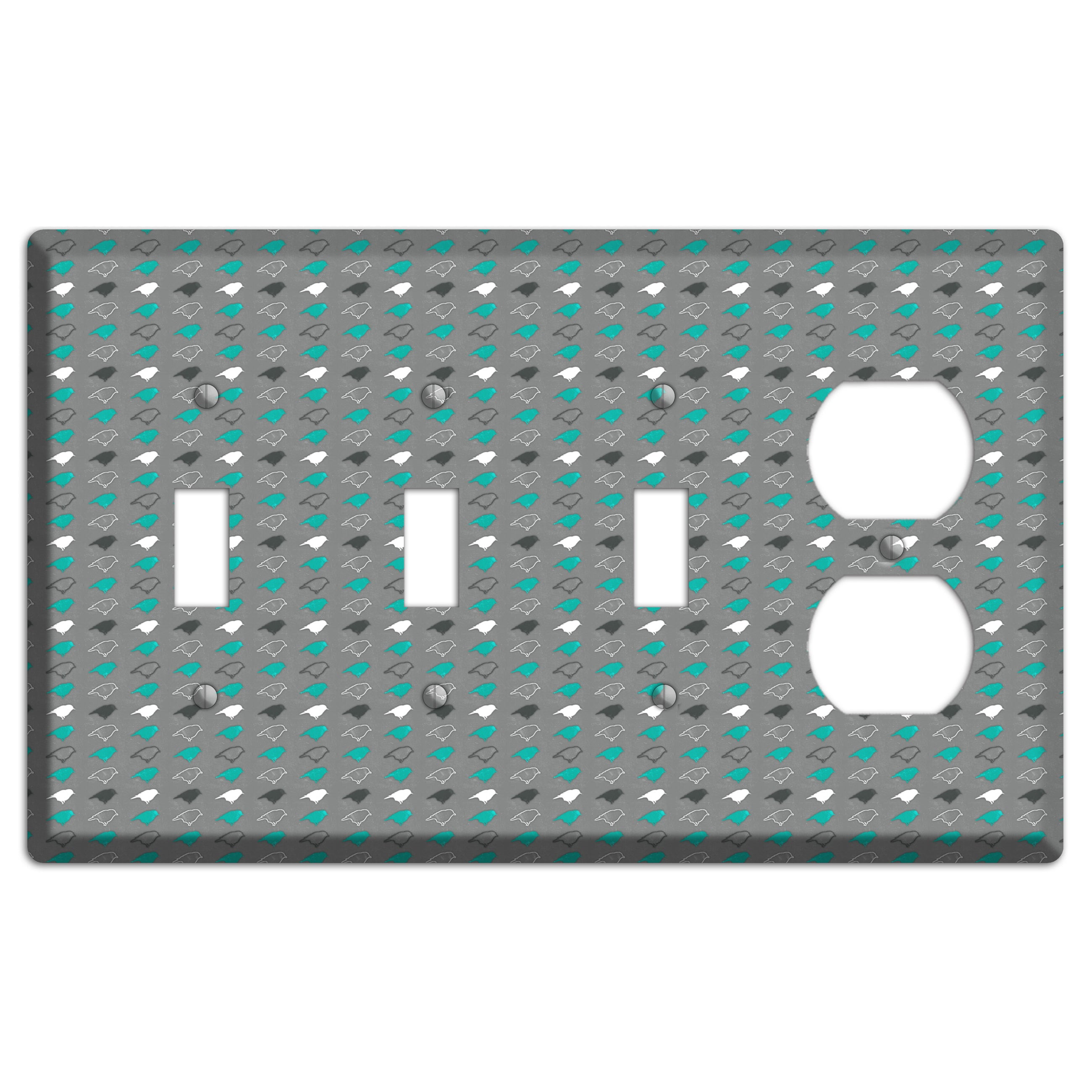 Grey with Small Green Birds 2 3 Toggle / Duplex Wallplate