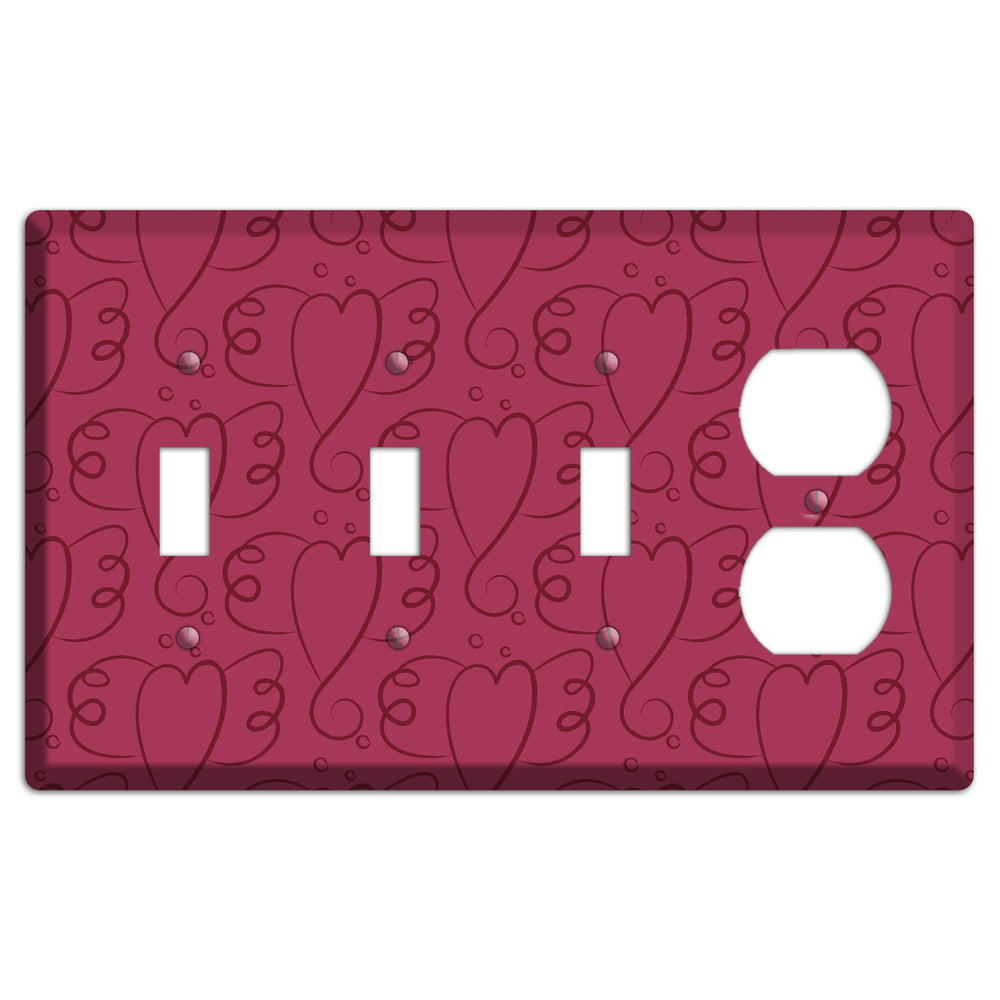 Fuschia Winged Hearts 3 Toggle / Duplex Wallplate