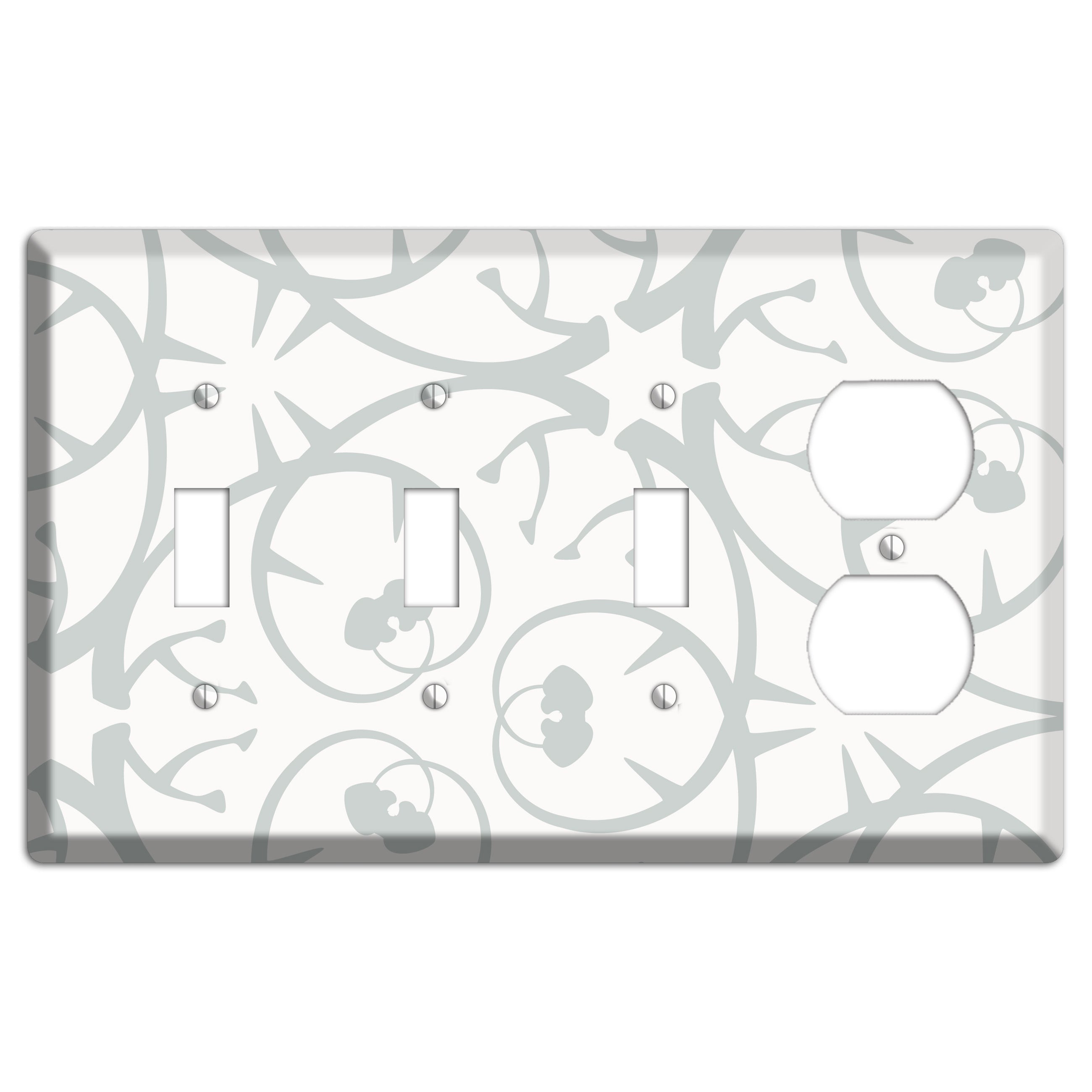 White with Grey Abstract Swirl 3 Toggle / Duplex Wallplate