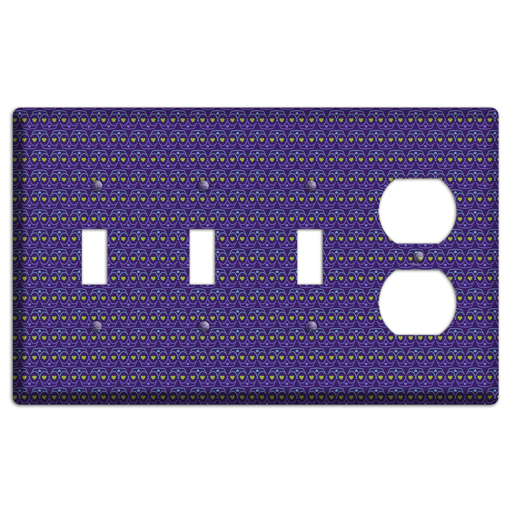 Purple Blue and Green Geometric Hearts 3 Toggle / Duplex Wallplate