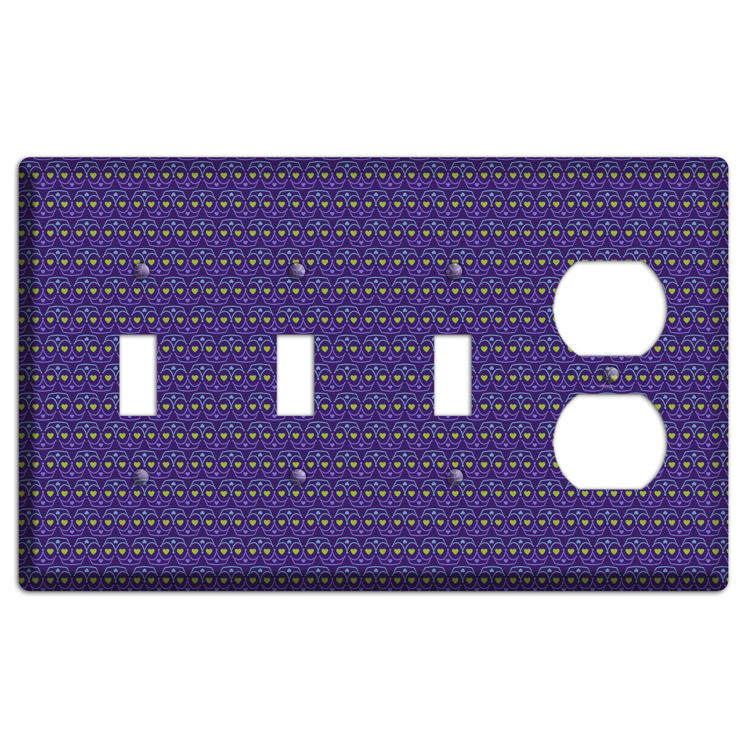 Purple Blue and Green Geometric Hearts 3 Toggle / Duplex Wallplate
